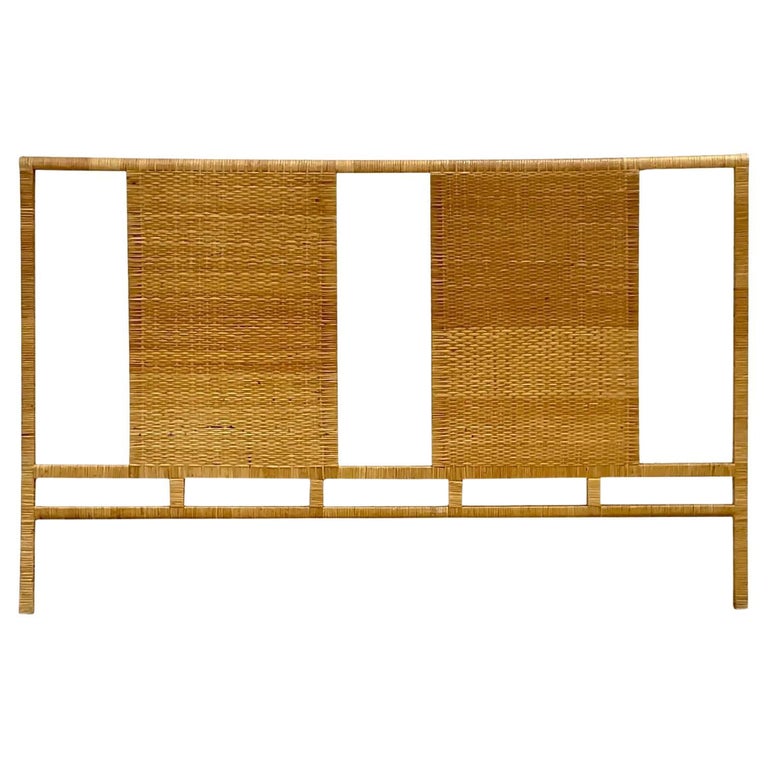 Late 20th Century Vintage Coastal Woven Rattan King Headboard For Sale