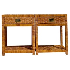 Late 20th Century Retro Coastal Woven Rattan Nughtstands - a Pair