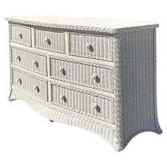 Late 20th Century Used Coastal Woven Rattan Roll Front Dresser