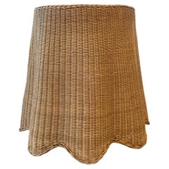 Late 20th Century Vintage Coastal Woven Rattan Ruffle Side Table