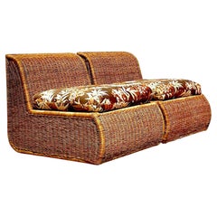 Late 20th Century Vintage Coastal Woven Rattan Slipper Chairs - a Pair