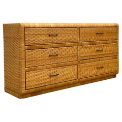 Late 20th Century Used Coastal Wrapped Rattan 6 Drawer Dresser