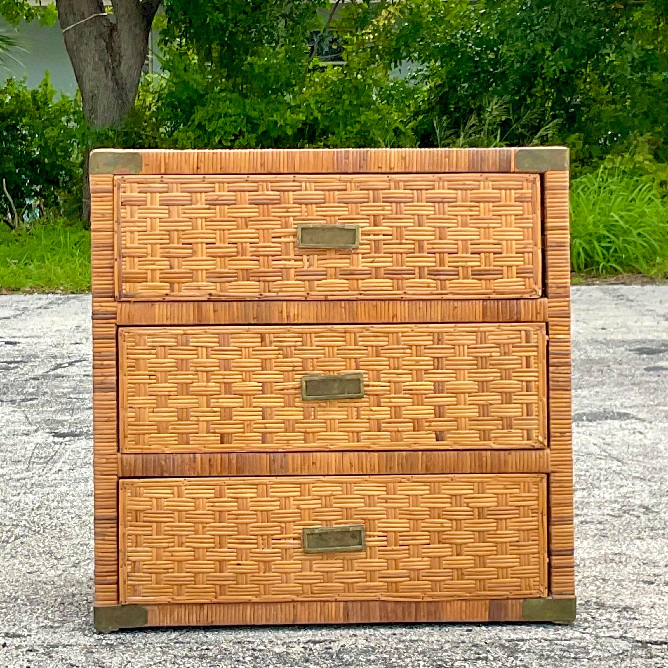 Philippine Late 20th Century Vintage Coastal Wrapped Rattan Chest of Drawers For Sale