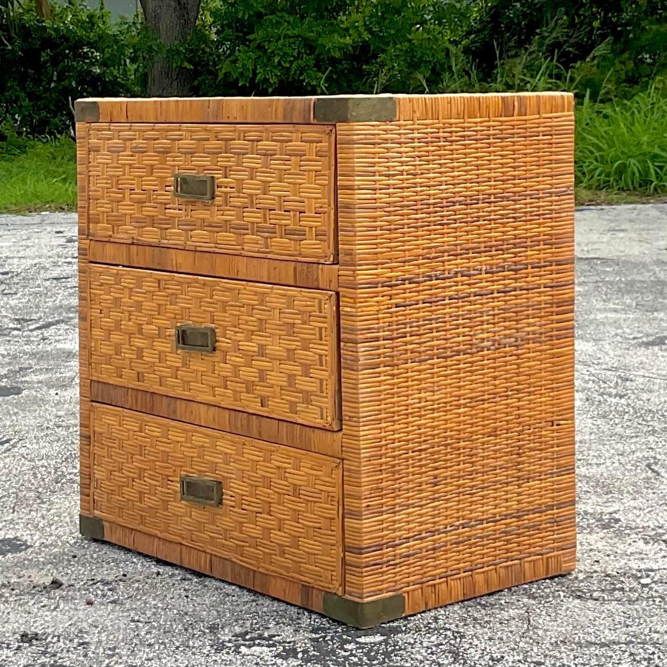 Late 20th Century Vintage Coastal Wrapped Rattan Chest of Drawers In Good Condition For Sale In west palm beach, FL