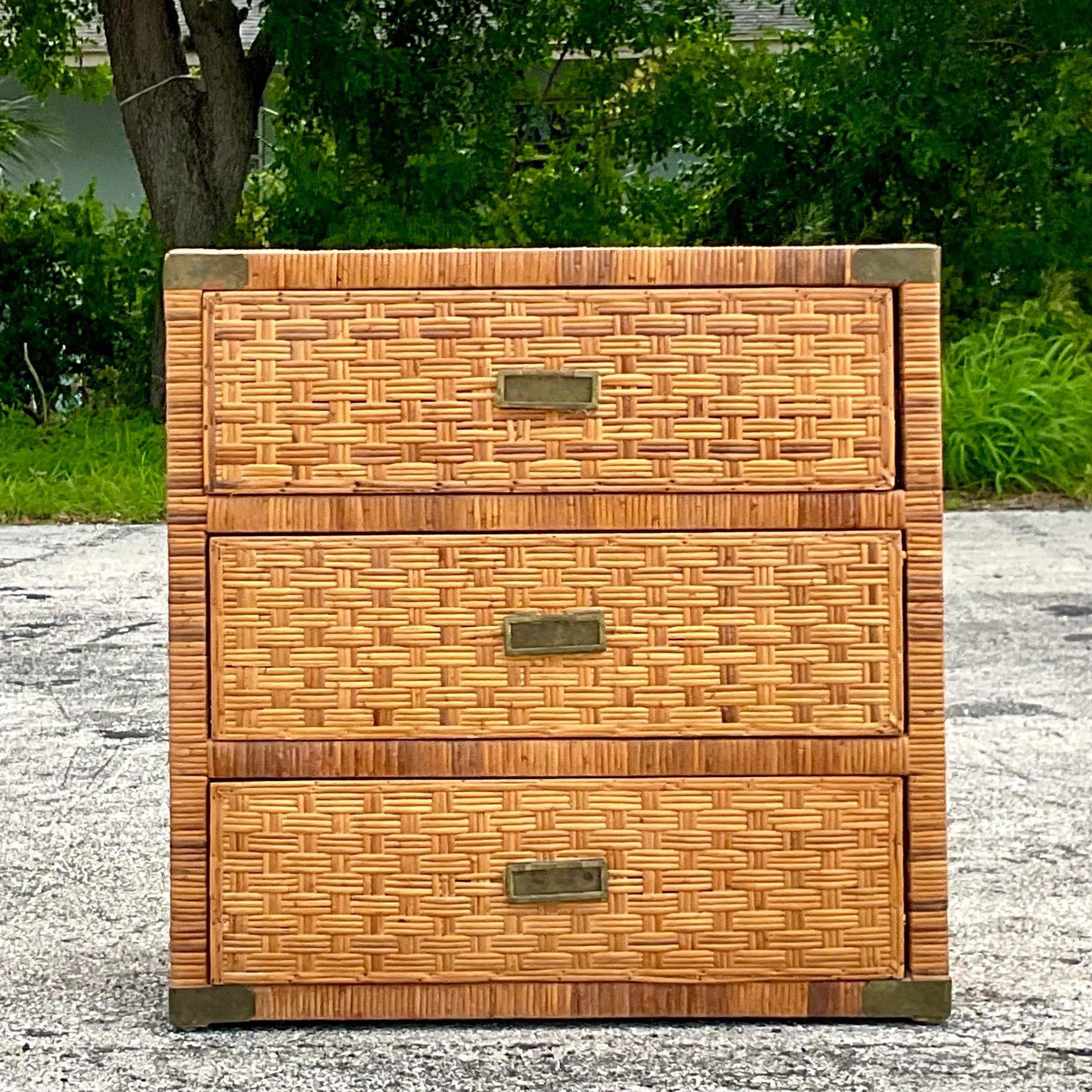 Late 20th Century Vintage Coastal Wrapped Rattan Chest of Drawers For Sale 1