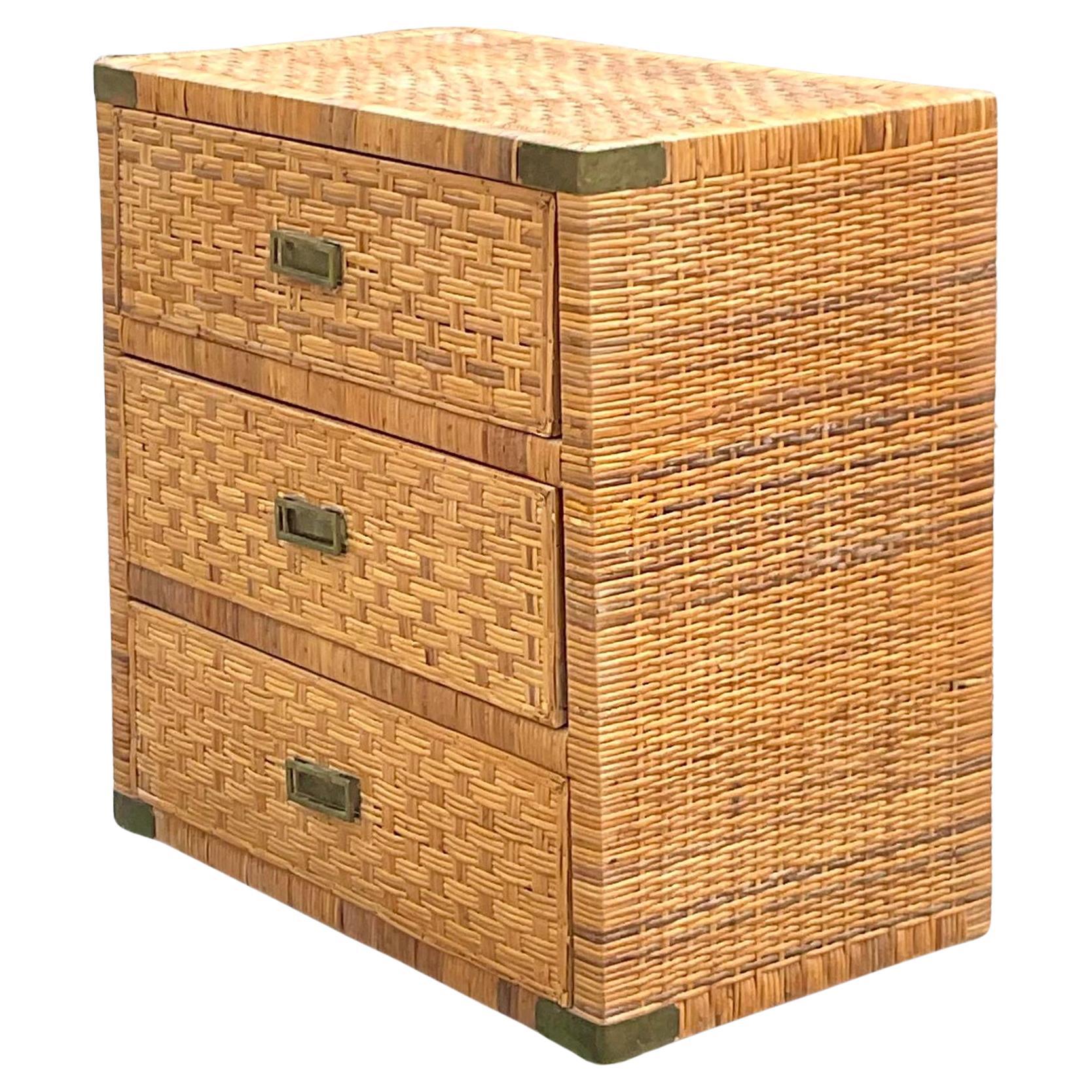 Late 20th Century Vintage Coastal Wrapped Rattan Chest of Drawers For Sale