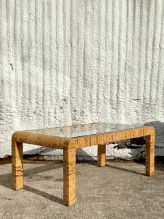 Late 20th Century Vintage Coastal Wrapped Rattan Coffee Table