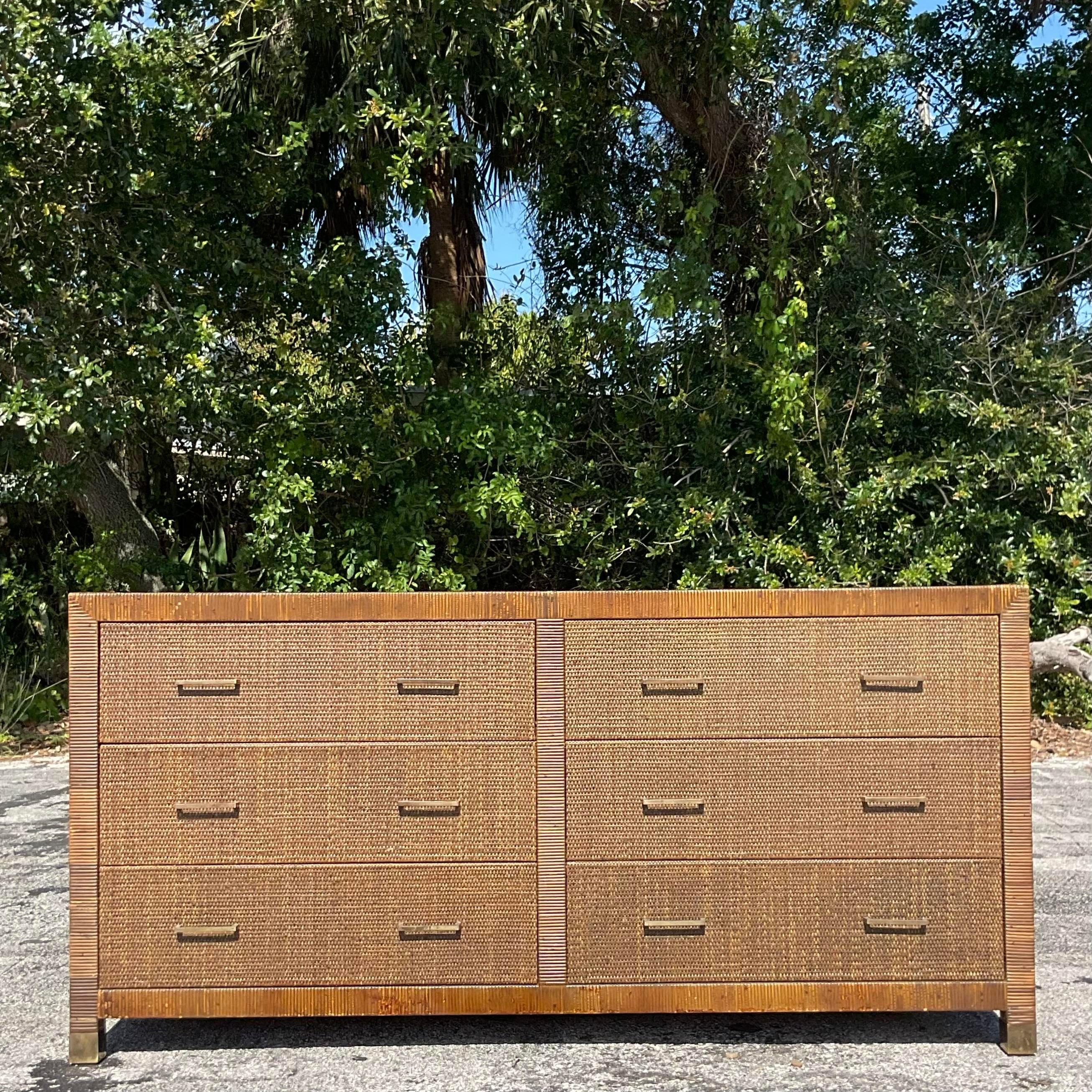 Philippine Late 20th Century Vintage Coastal Wrapped Rattan Dresser For Sale