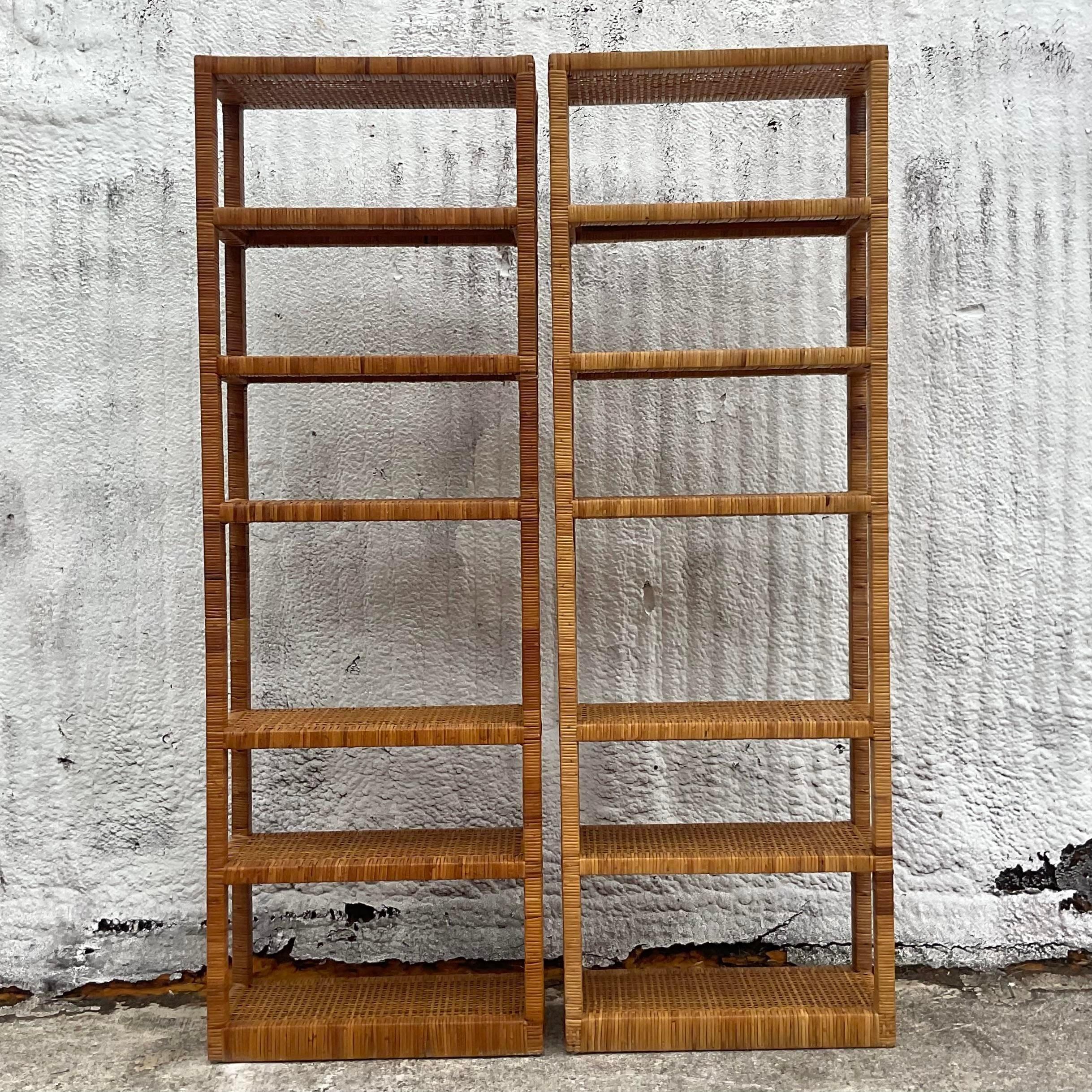 Late 20th Century Vintage Coastal Wrapped Rattan Etagere - a Pair For Sale 3