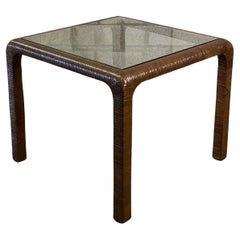 Late 20th Century Vintage Coastal Wrapped Rattan Game Table