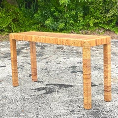 Late 20th Century Vintage Coastal Wrapped Rattan Parsons Console Table