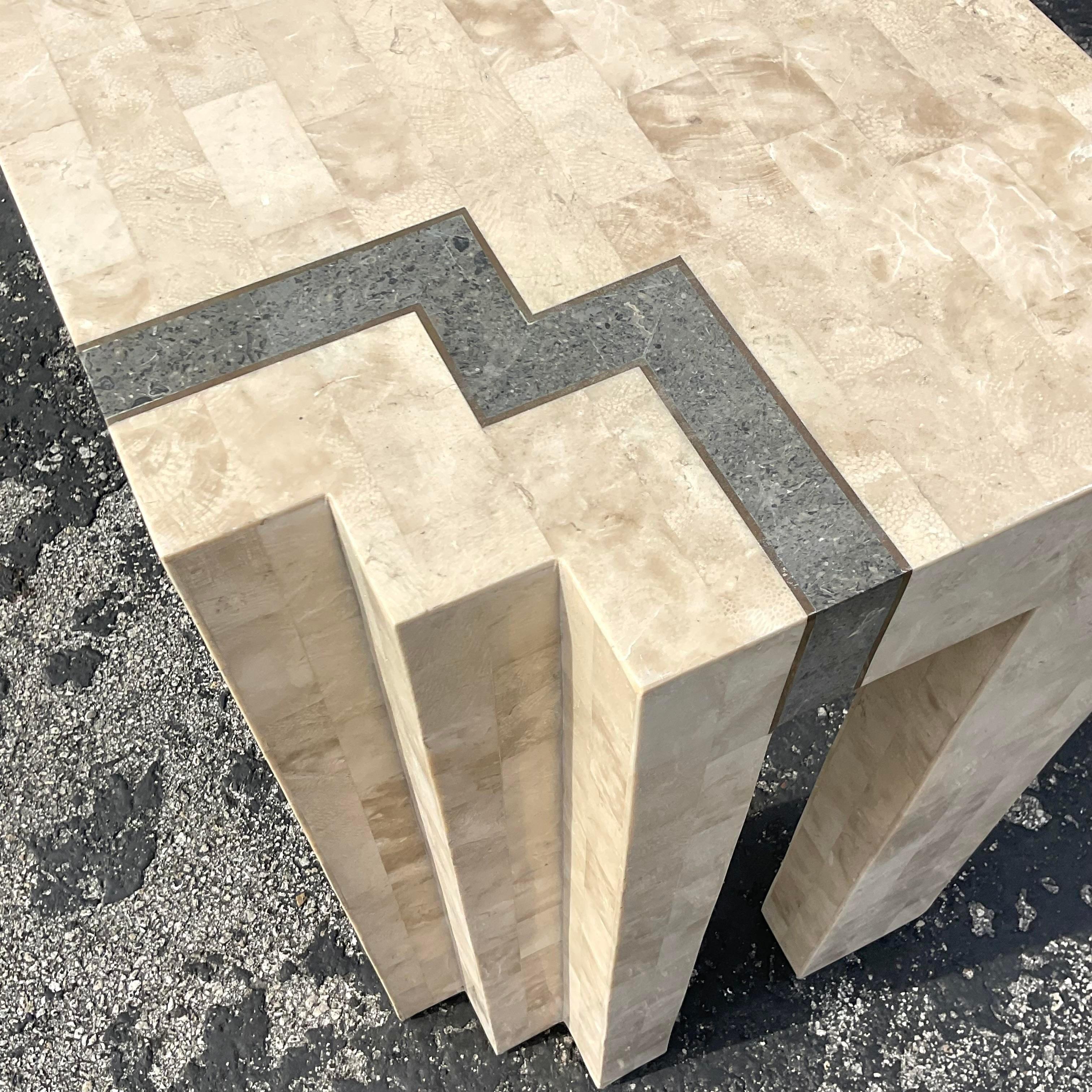 Post-Modern Late 20th Century Vintage Contemporary Tessellated Stone Skyscraper Table For Sale