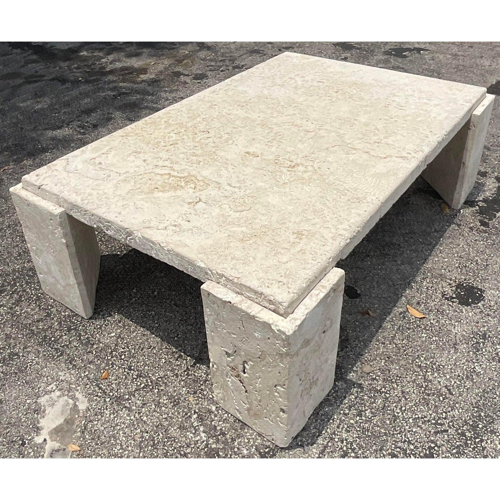 Late 20th Century Vintage Coquina Stone Coffee Table 1