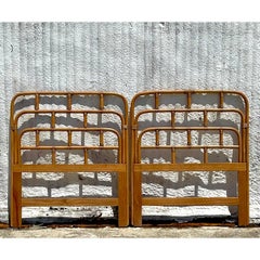 Late 20th Century Vintage Costal Bent Rattan Twin Headboards - a Pair