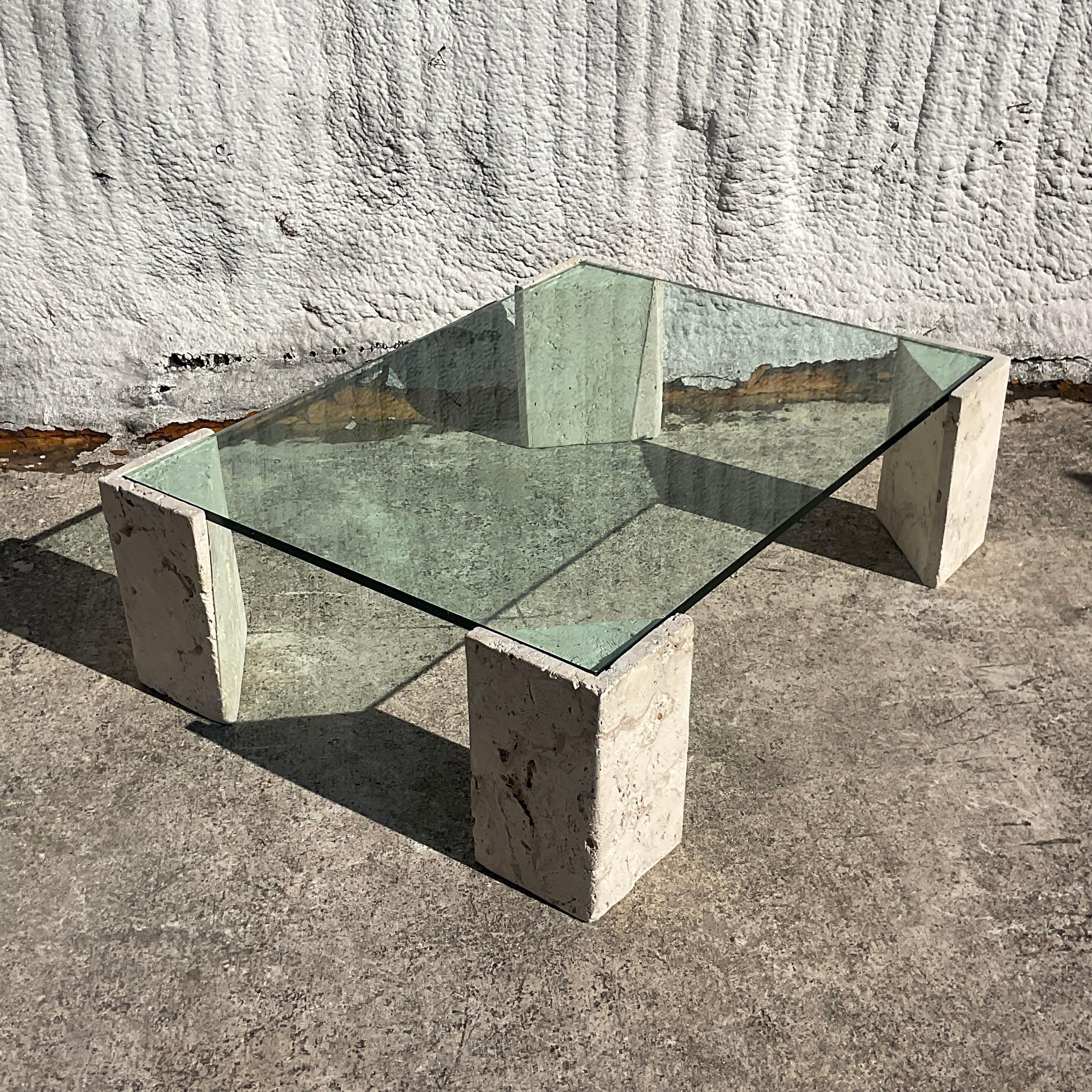 American Late 20th Century Vintage Costal Coquina Stone Coffee Table For Sale