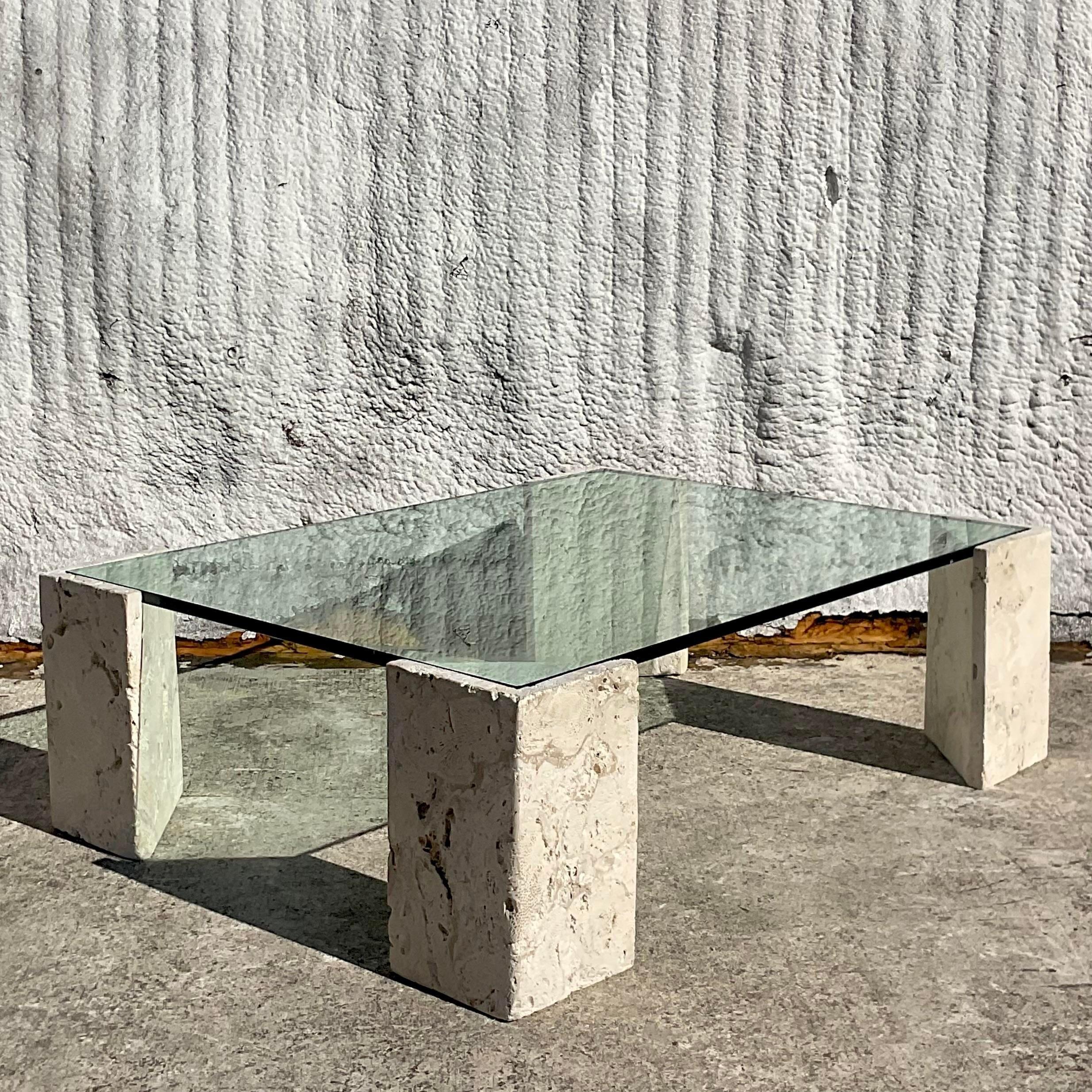 Late 20th Century Vintage Costal Coquina Stone Coffee Table In Good Condition For Sale In west palm beach, FL