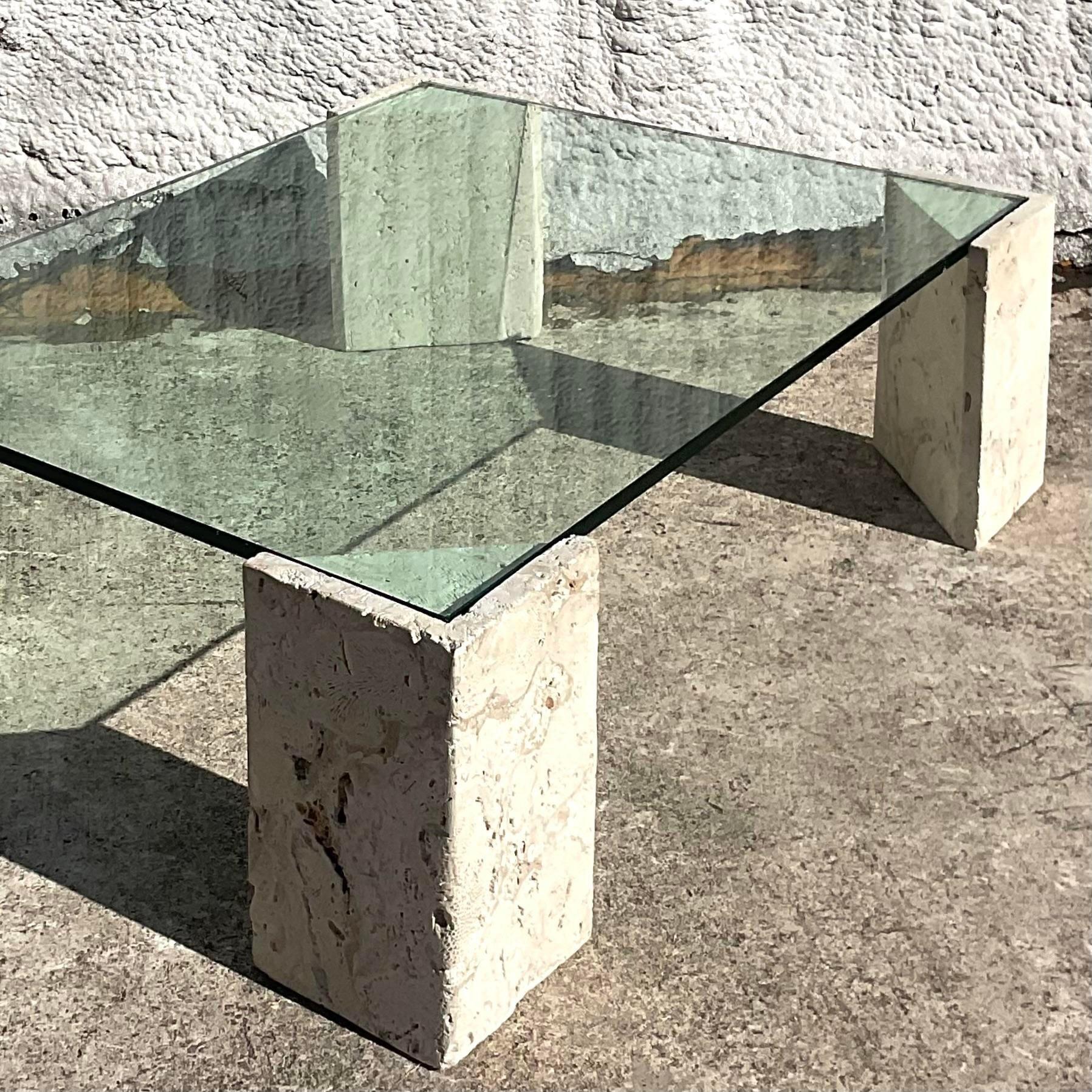 Late 20th Century Vintage Costal Coquina Stone Coffee Table For Sale 2
