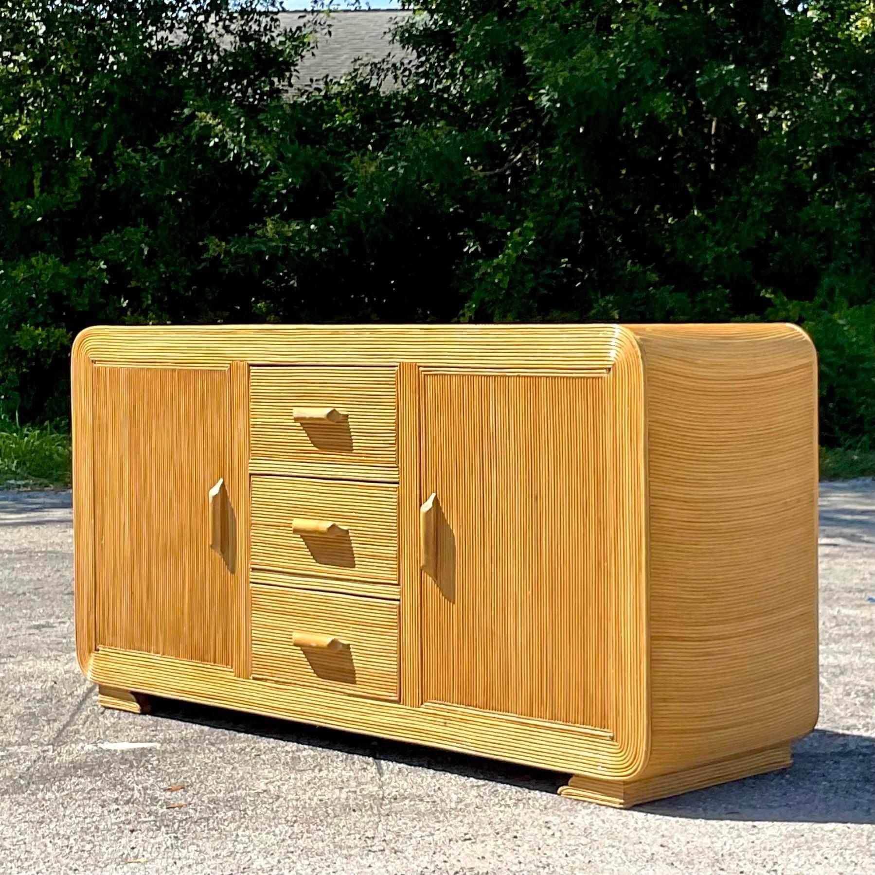 Late 20th Century Vintage Costal Pencil Reed Waterfall Credenza at 1stDibs