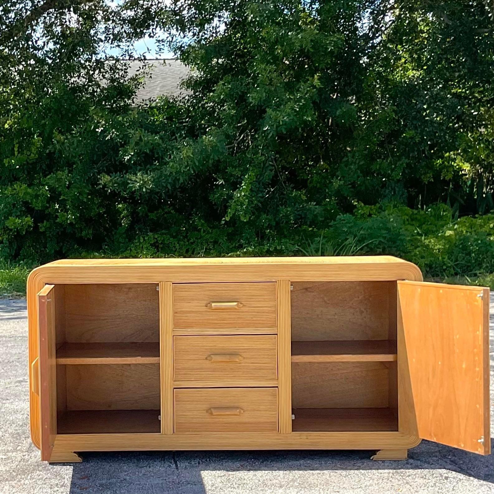 Late 20th Century Vintage Costal Pencil Reed Waterfall Credenza In Good Condition In west palm beach, FL