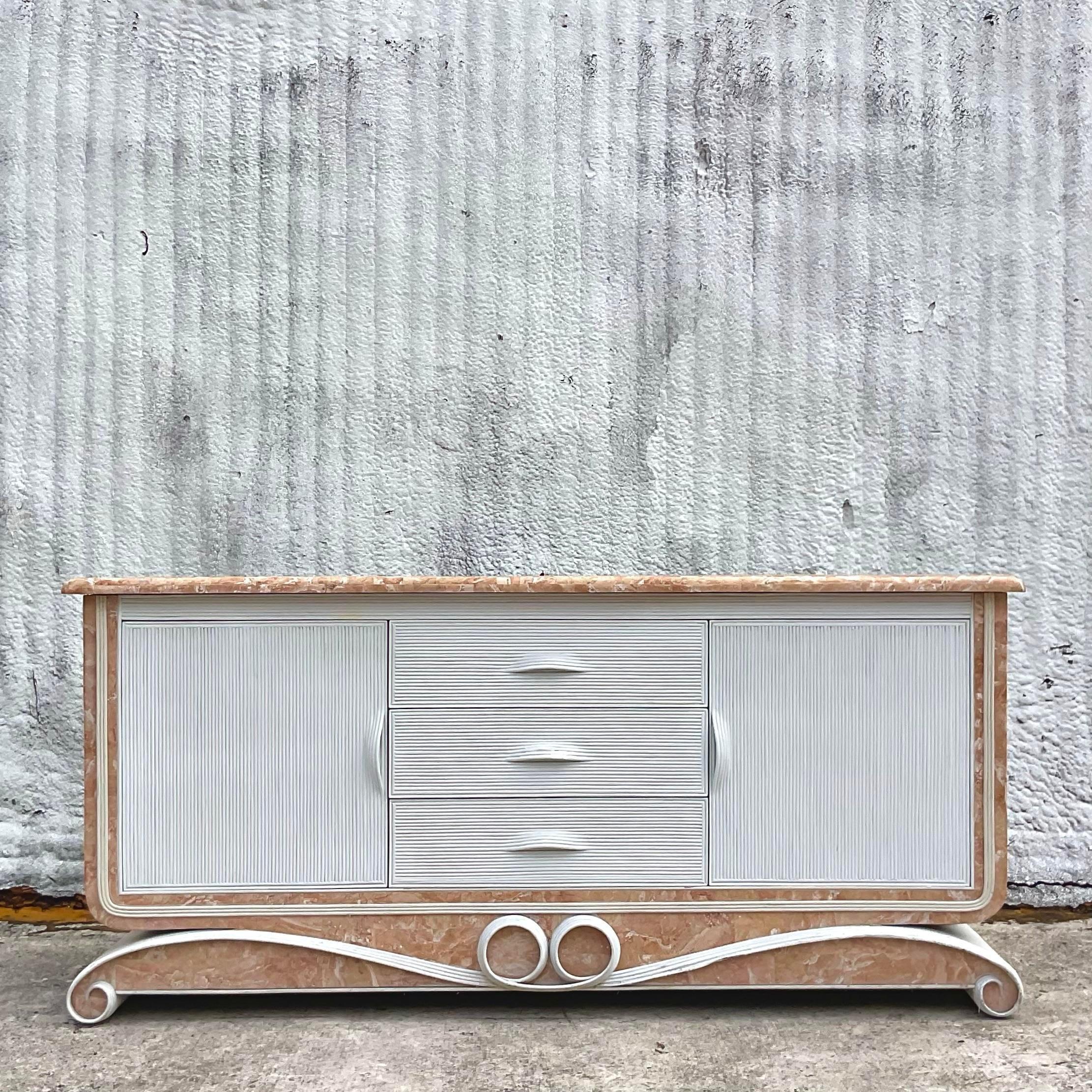 Philippine Late 20th Century Vintage Costal Reed and Stone Credenza For Sale