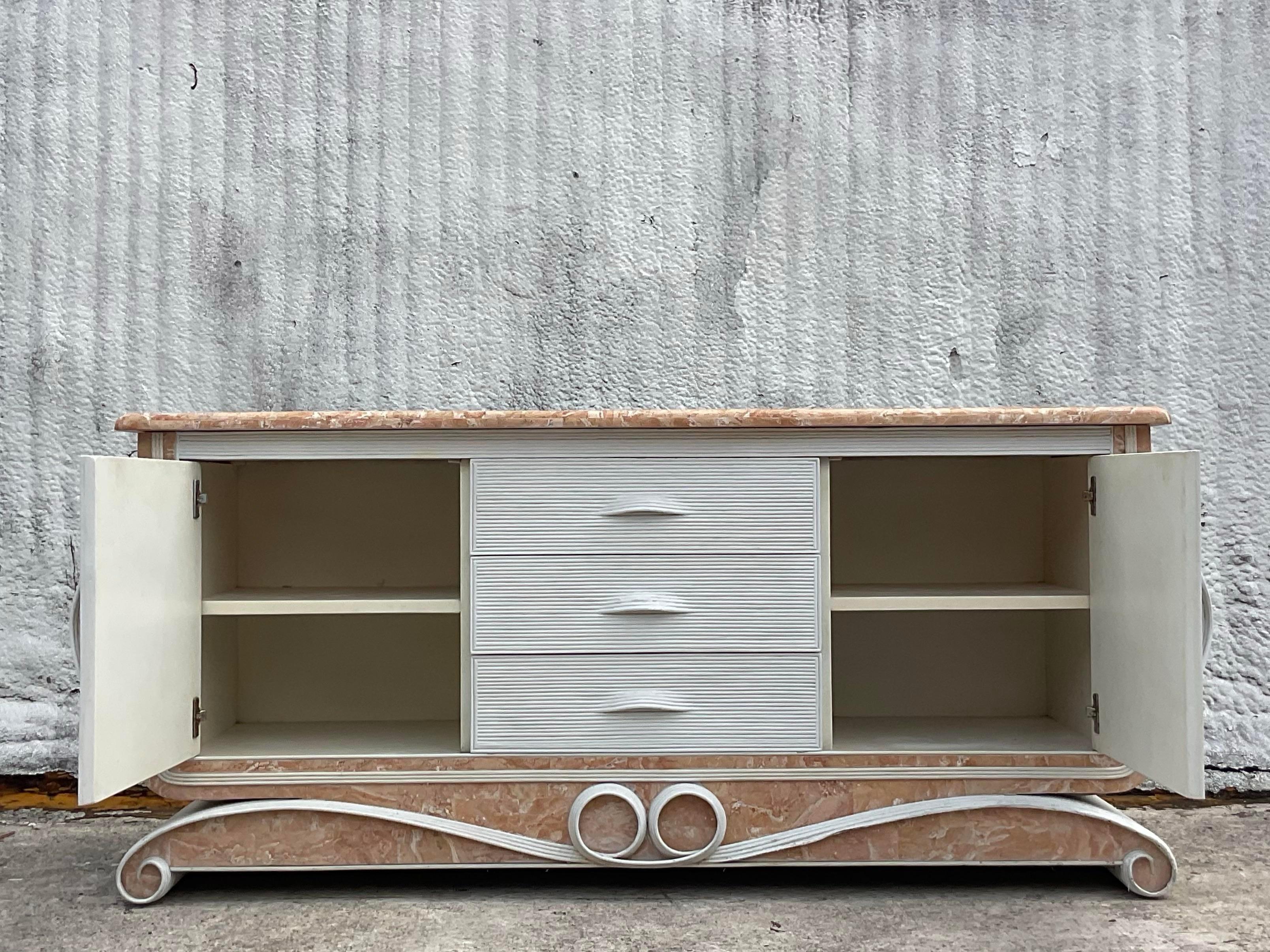Late 20th Century Vintage Costal Reed and Stone Credenza For Sale 1
