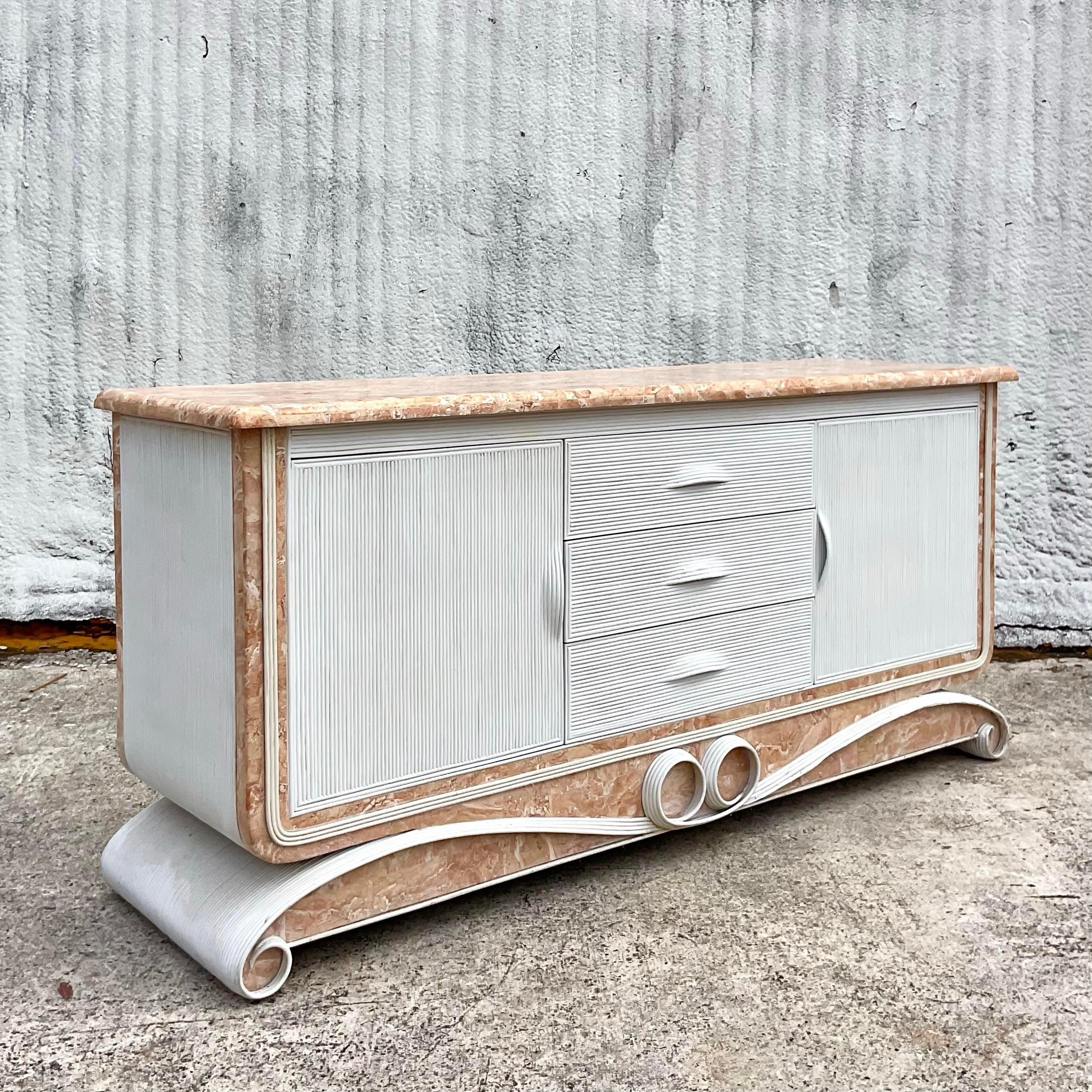 Late 20th Century Vintage Costal Reed and Stone Credenza For Sale 2