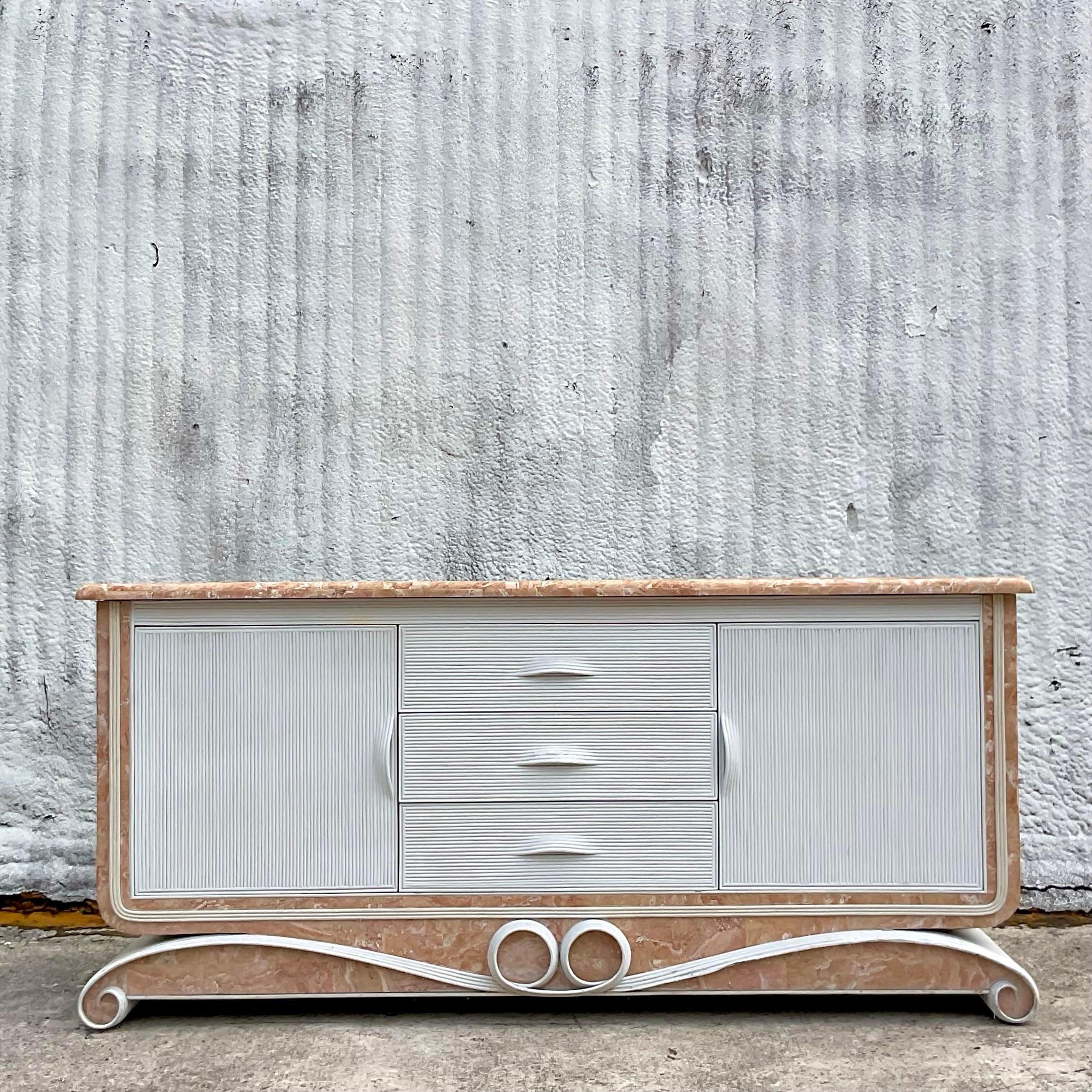 Late 20th Century Vintage Costal Reed and Stone Credenza For Sale 3