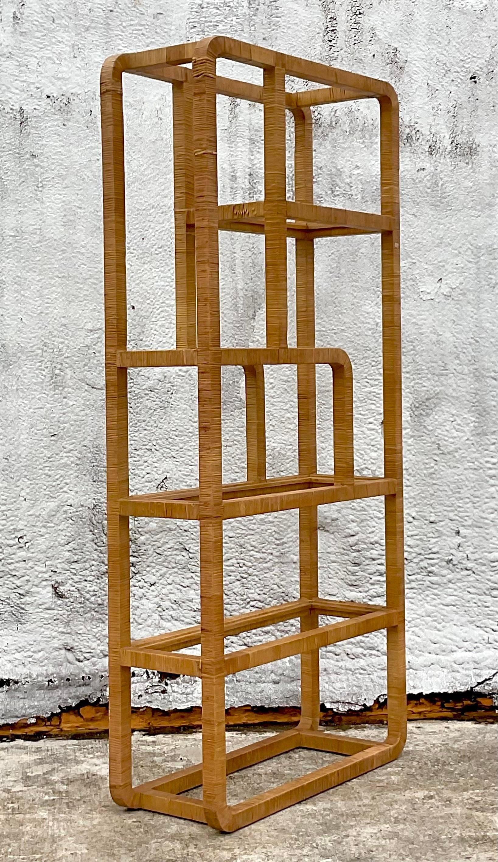 Philippine Late 20th Century Vintage Costal Wrapped Rattan Etagere