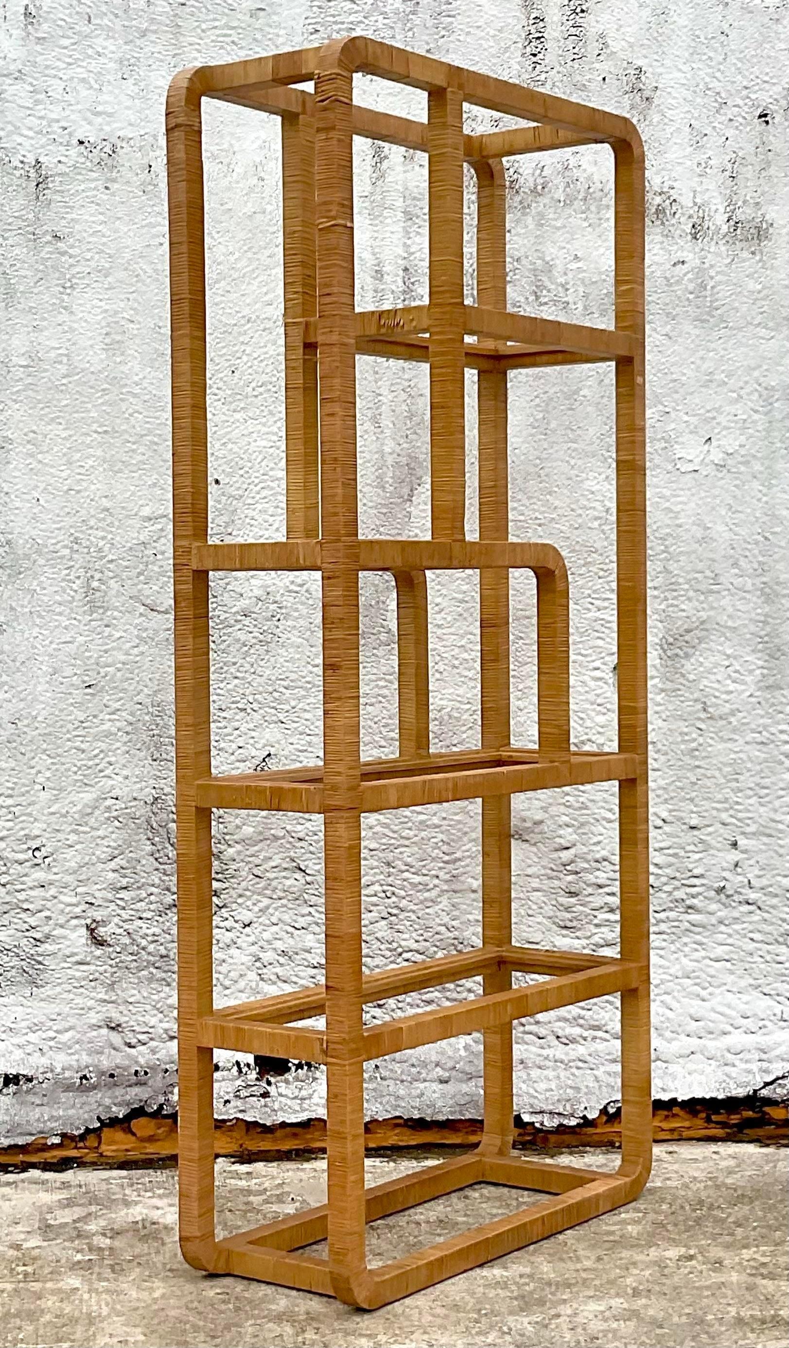 Late 20th Century Vintage Costal Wrapped Rattan Etagere 1