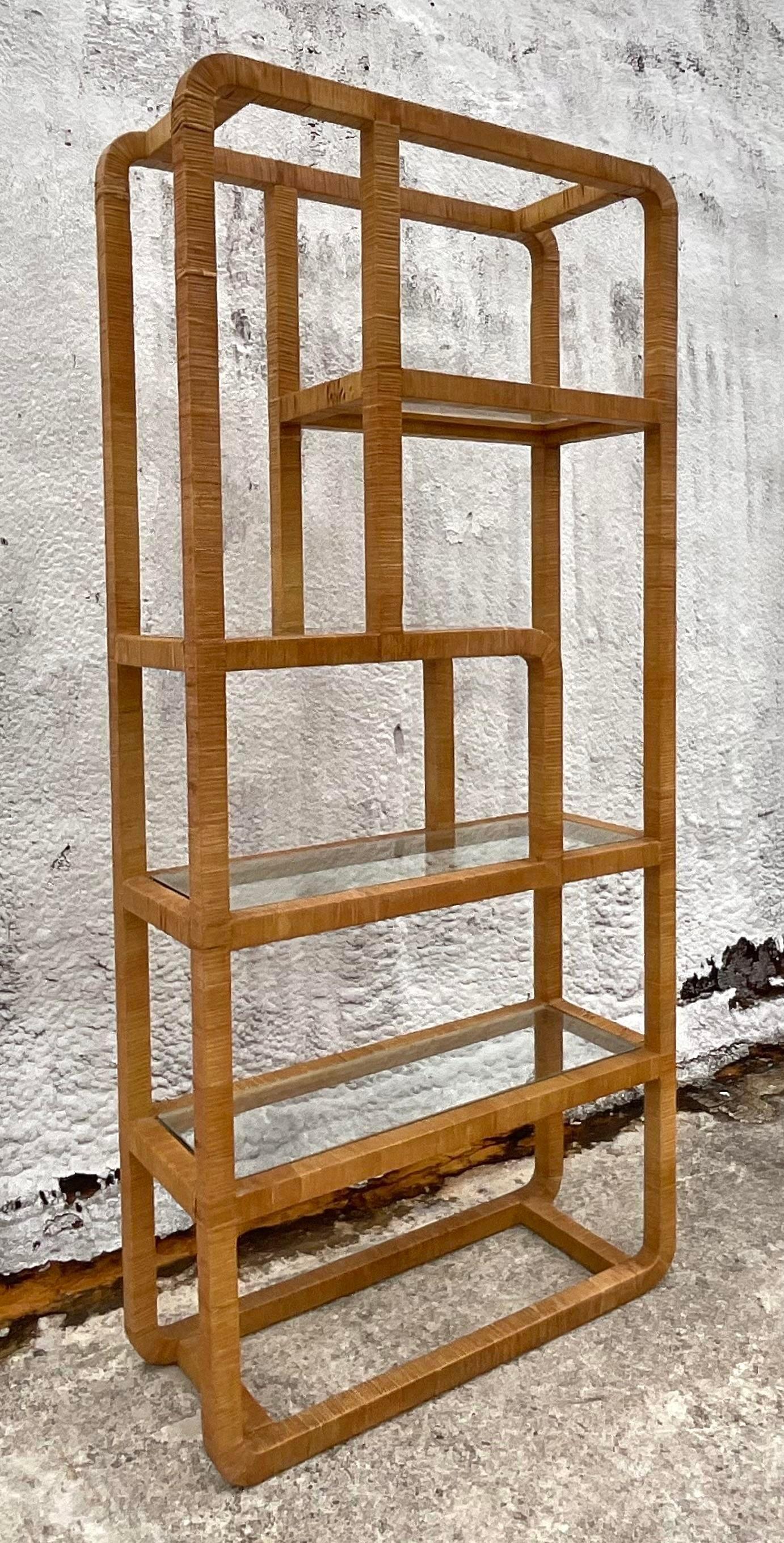 Late 20th Century Vintage Costal Wrapped Rattan Etagere 2