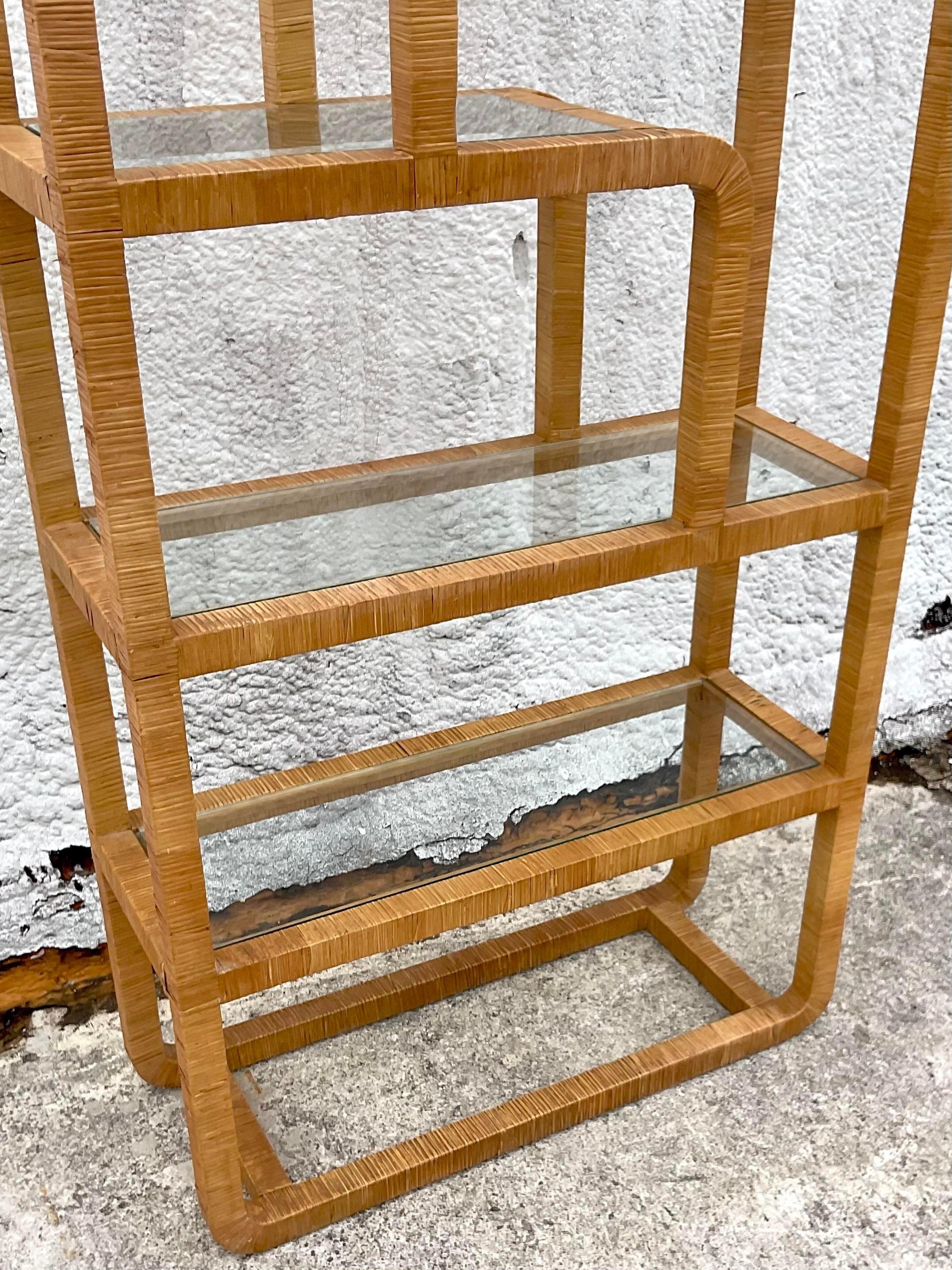 Late 20th Century Vintage Costal Wrapped Rattan Etagere 3