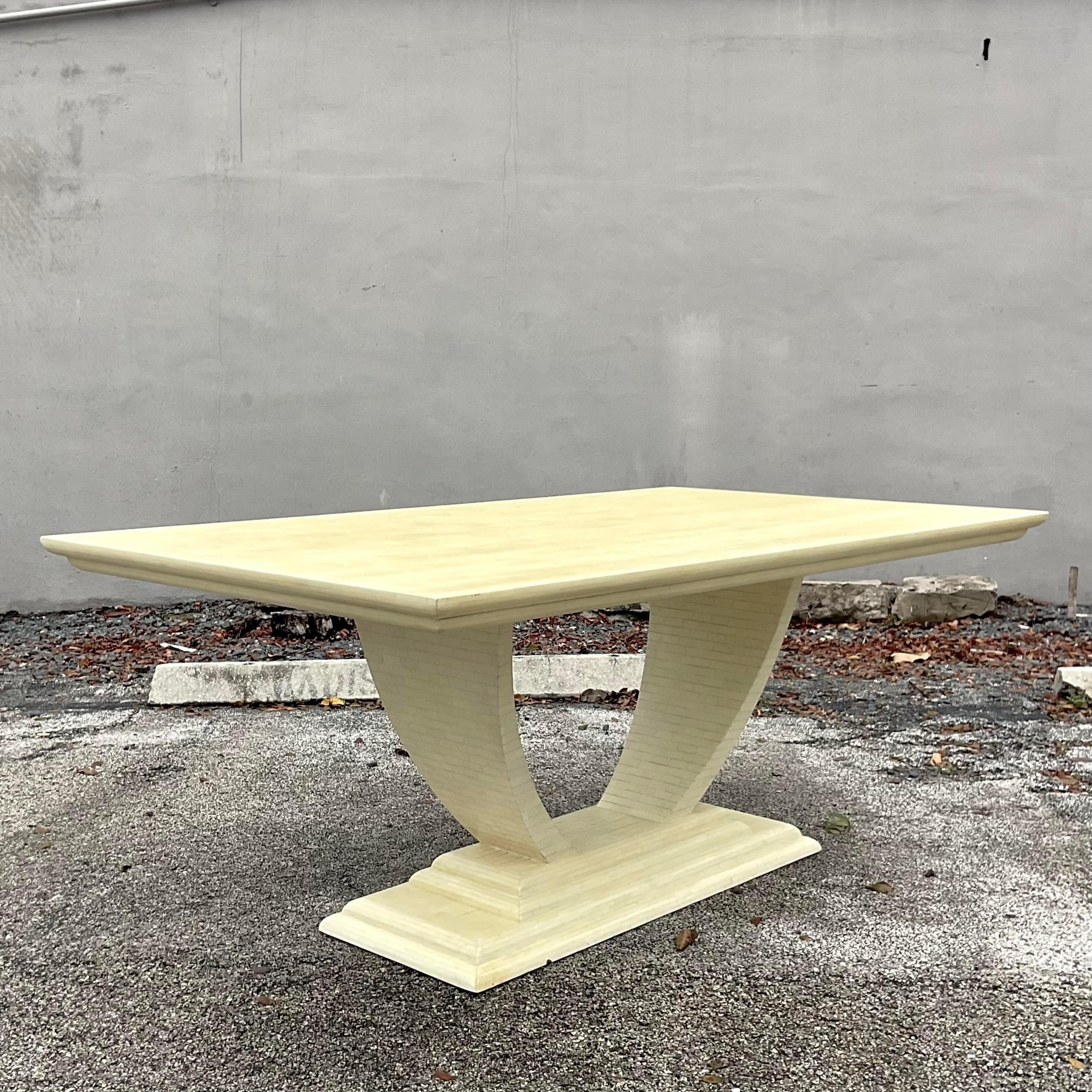 Late 20th Century Vintage Deco Tessallated Bone Jimeco Dining Table For Sale 6