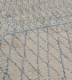 Late 20th Century Vintage Deep Pile Blue and Ivory Moroccan Rug