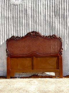 Late 20th Century Vintage French Style Intricate Cane Headboard in Queen