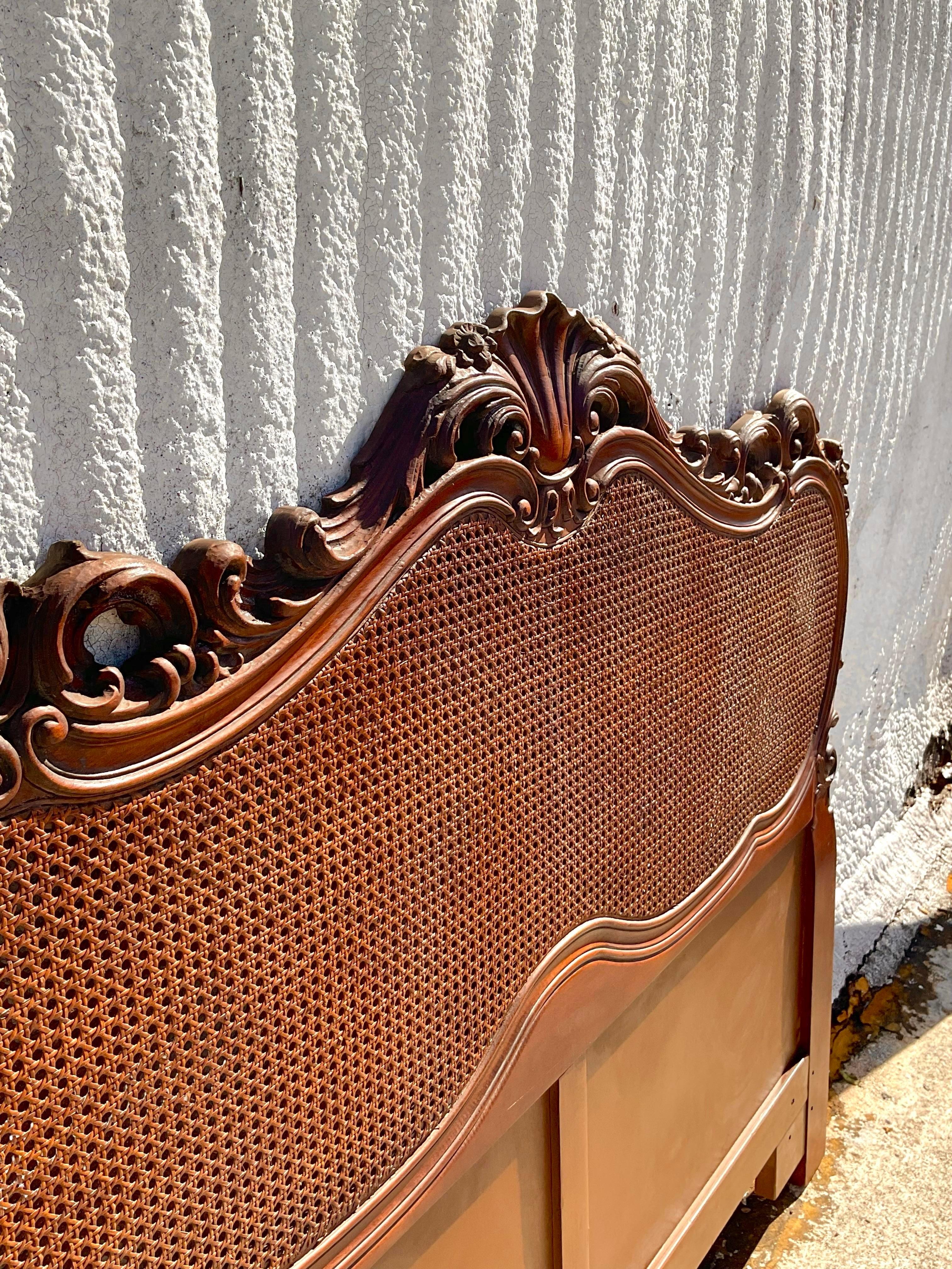 Late 20th Century Vintage French Style Intricate Cane Headboard in Queen In Good Condition For Sale In west palm beach, FL