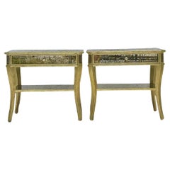 Late 20th Century Vintage Gilt Mirror Panel Nightstands - a Pair
