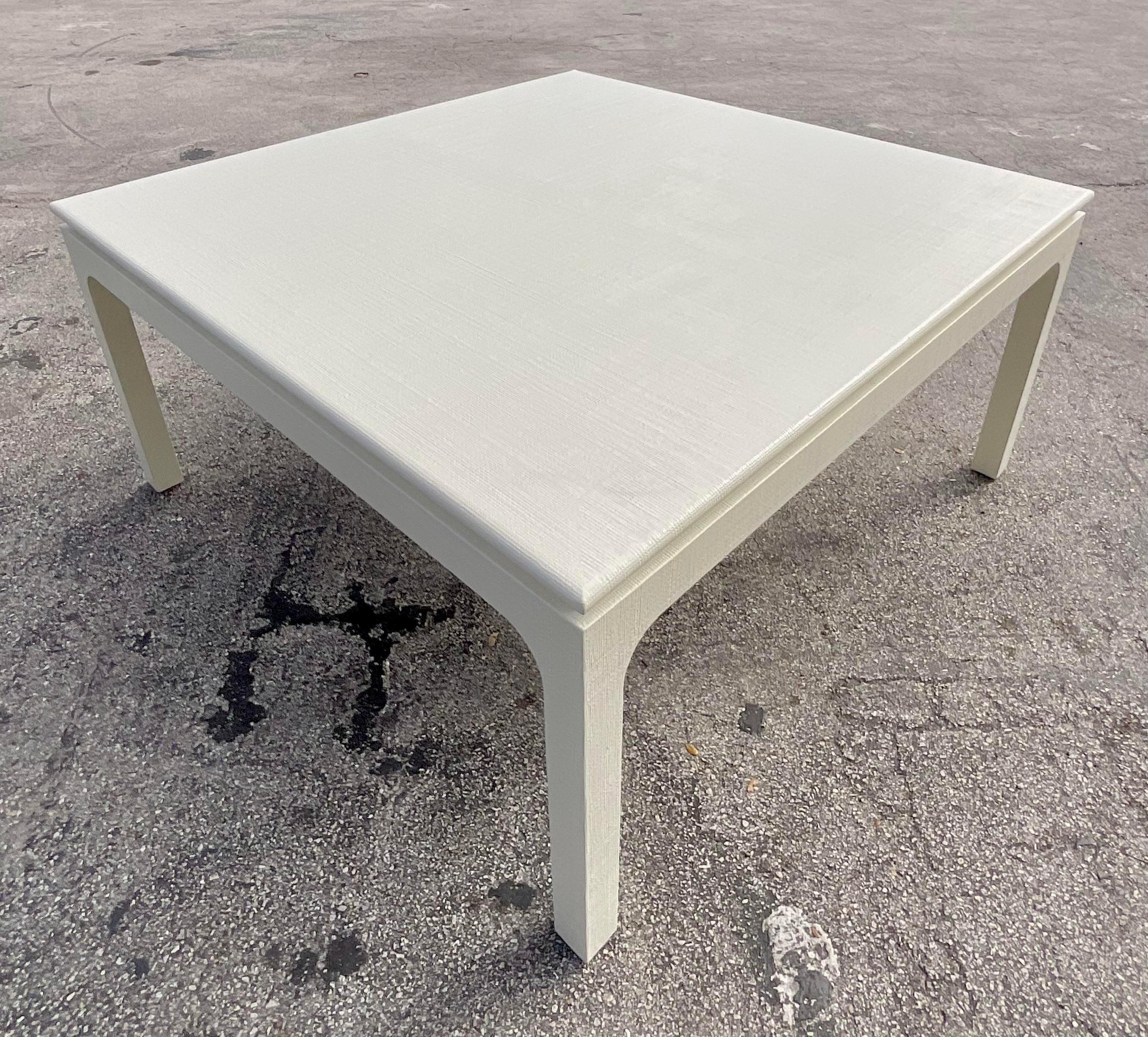 American Late 20th Century Vintage Grasscloth Dining Table After Harrison Van Horn