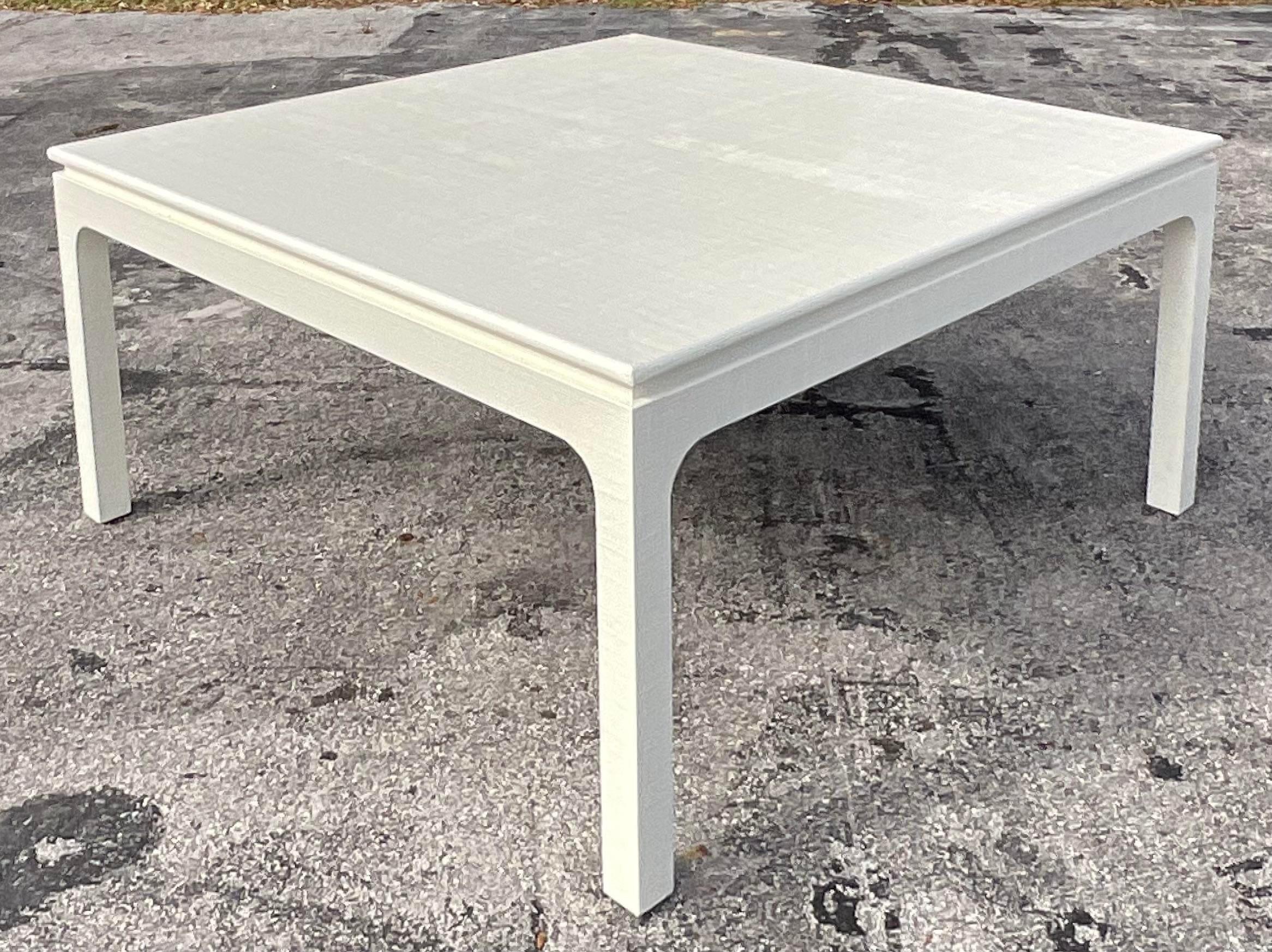 Late 20th Century Vintage Grasscloth Dining Table After Harrison Van Horn In Good Condition In West Palm Beach, FL