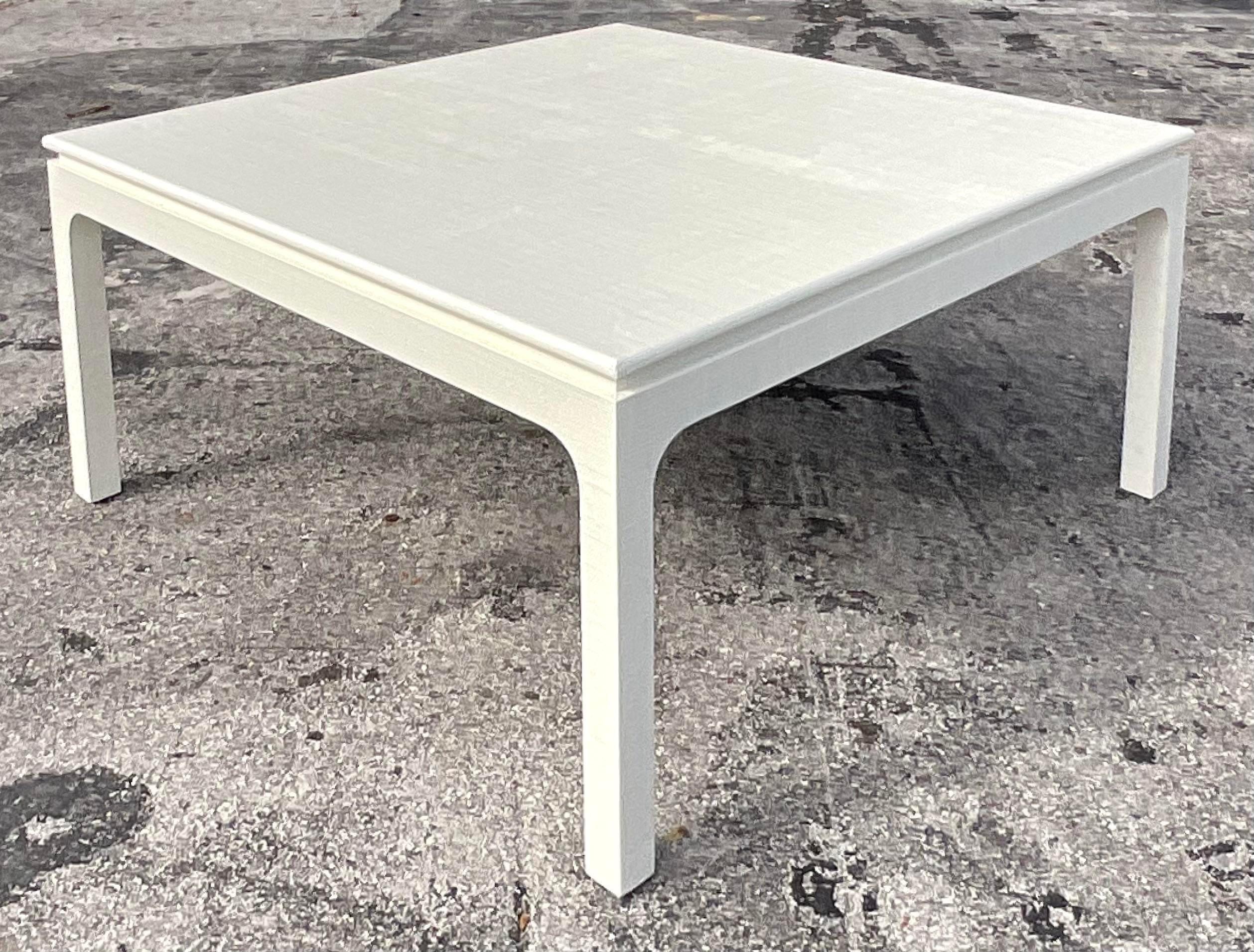 Seagrass Late 20th Century Vintage Grasscloth Dining Table After Harrison Van Horn