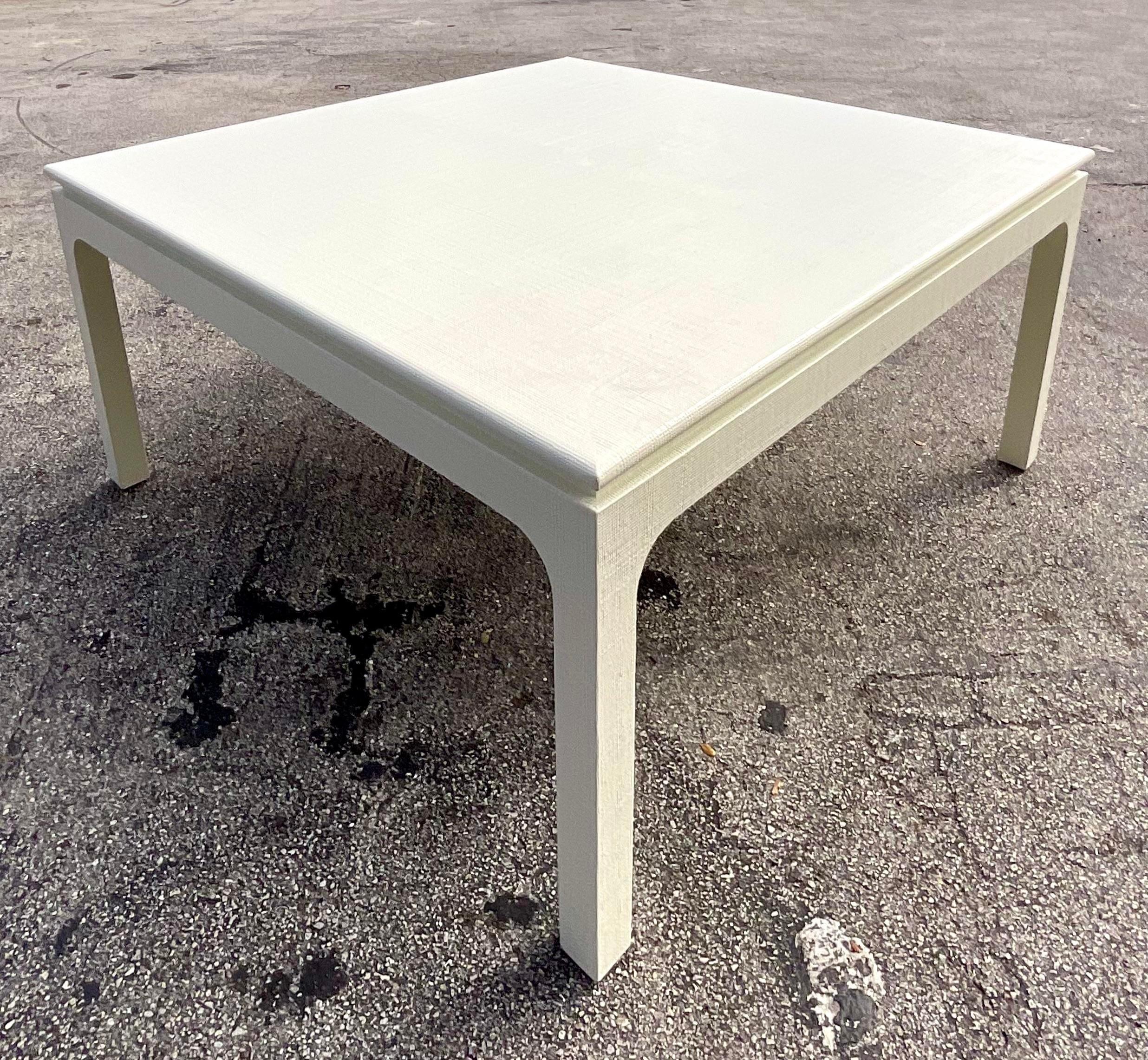 Late 20th Century Vintage Grasscloth Dining Table After Harrison Van Horn 3