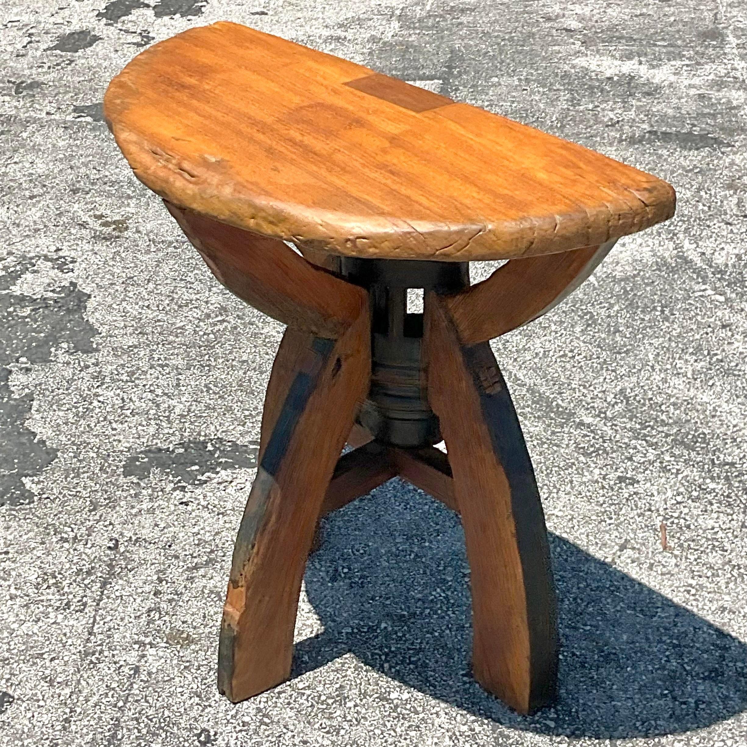 American Late 20th Century Vintage Industrial Demilune Console Table For Sale