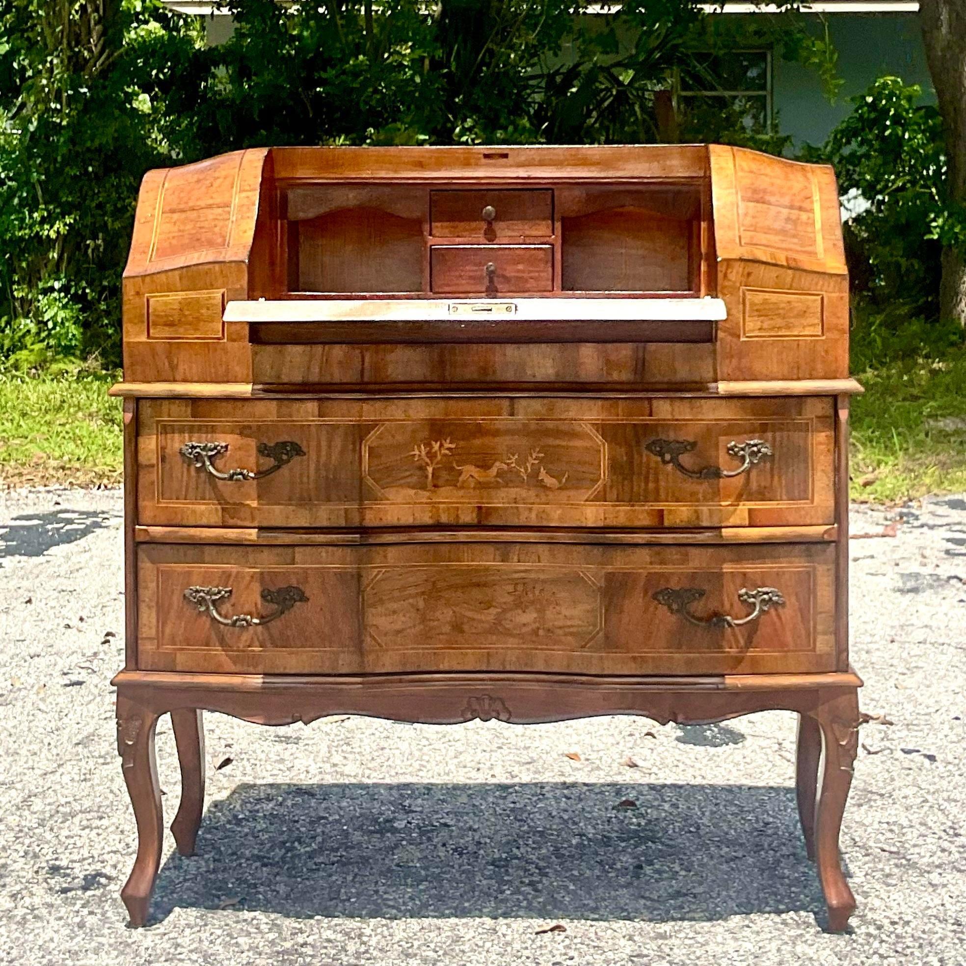 Late 20th Century Vintage Italian Inlaid Animal Marquetry Writing Desk For Sale 7