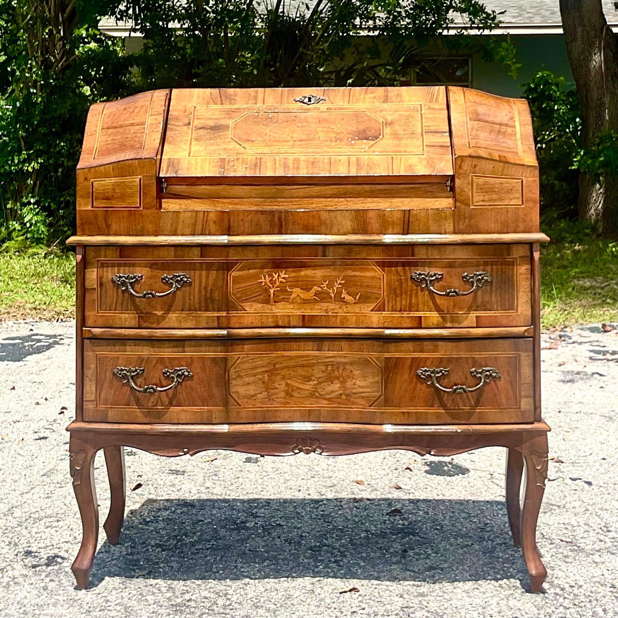 Late 20th Century Vintage Italian Inlaid Animal Marquetry Writing Desk For Sale 8