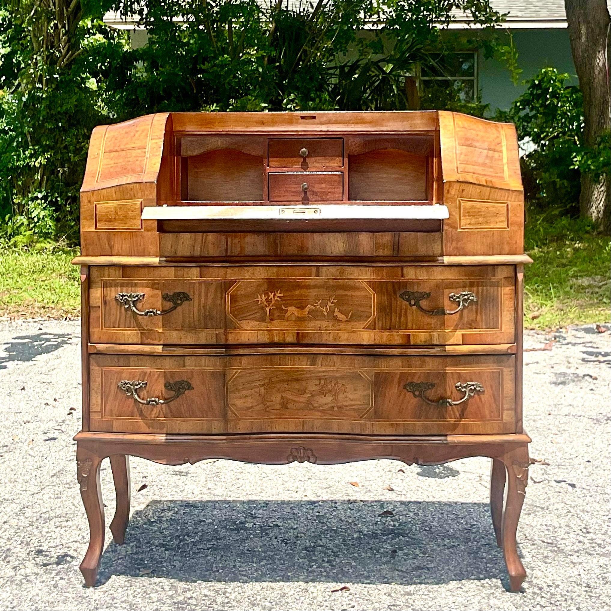 Late 20th Century Vintage Italian Inlaid Animal Marquetry Writing Desk For Sale 3