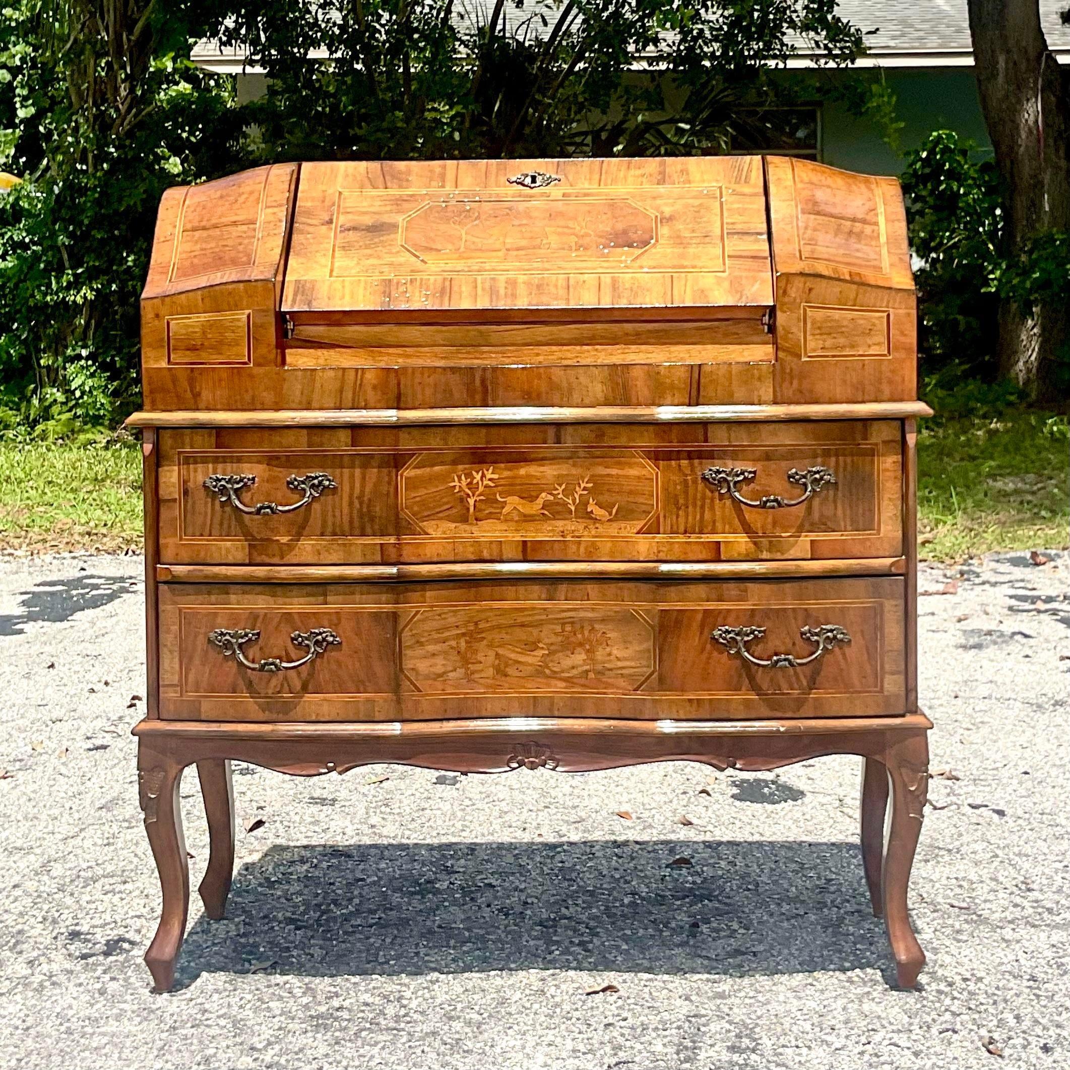 Late 20th Century Vintage Italian Inlaid Animal Marquetry Writing Desk For Sale 4