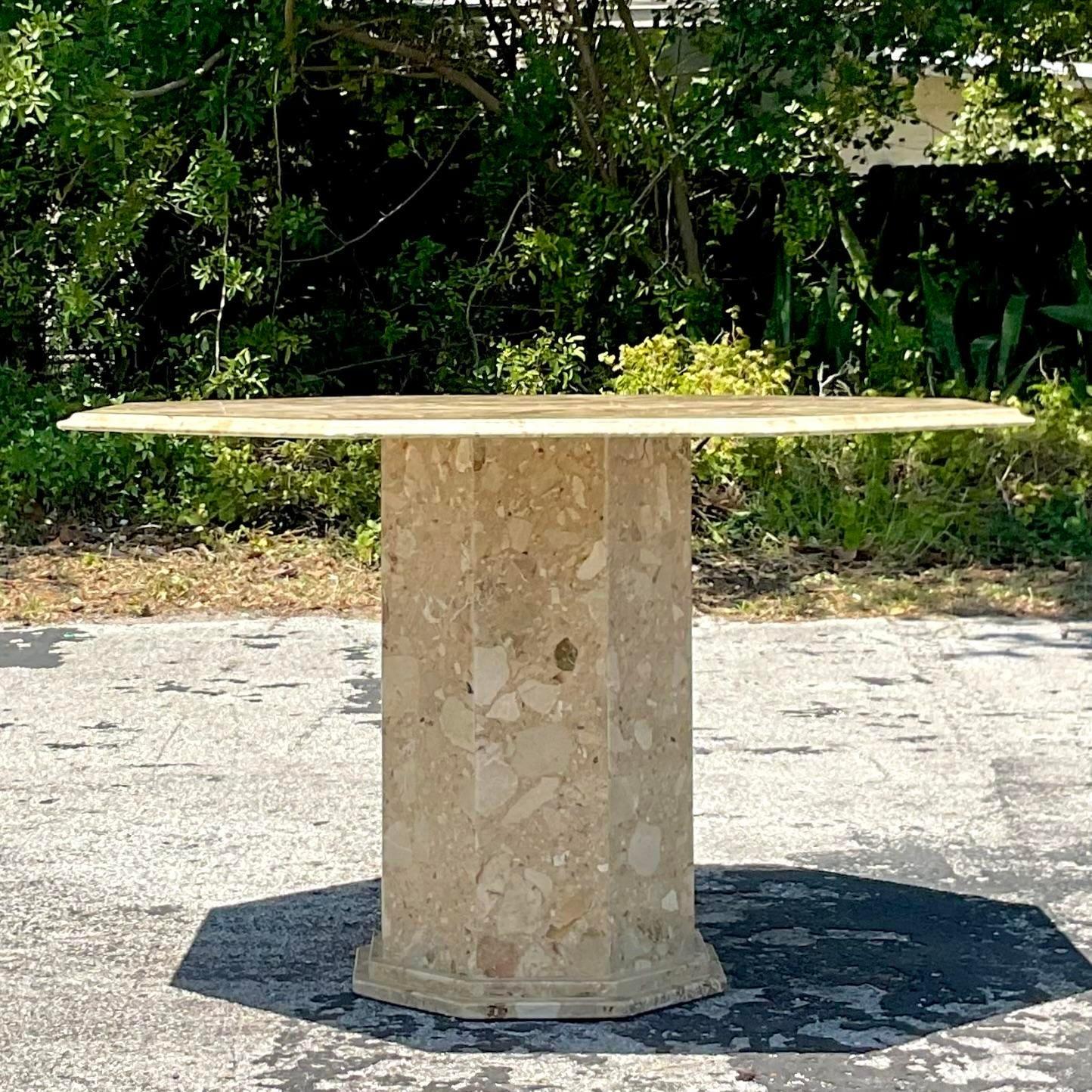 Late 20th Century Vintage Italian Octagon Stone Dining Table In Good Condition For Sale In west palm beach, FL