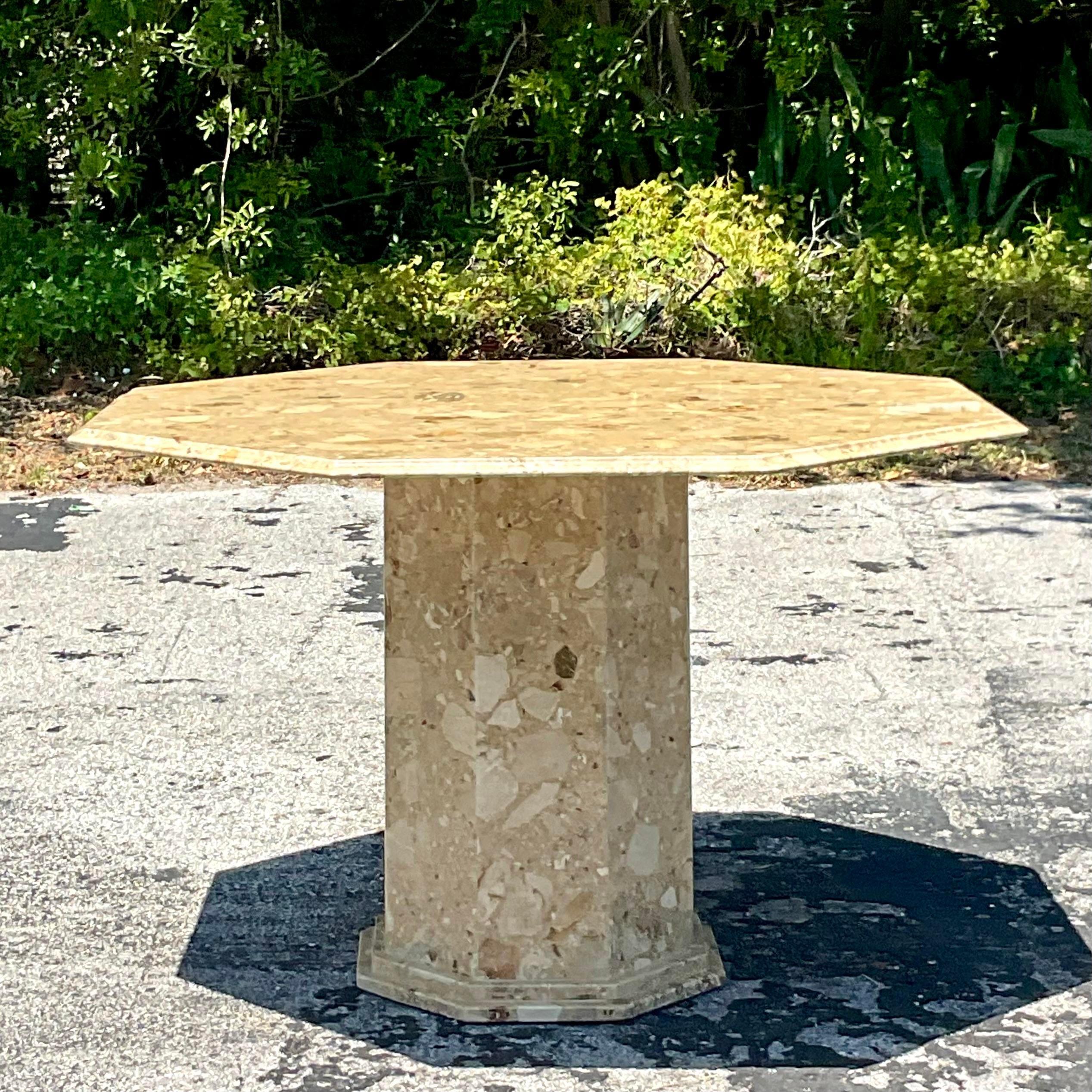 Late 20th Century Vintage Italian Octagon Stone Dining Table For Sale 2