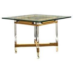 Late 20th Century Vintage Lucite and Rattan Game Table After Brown Jordan