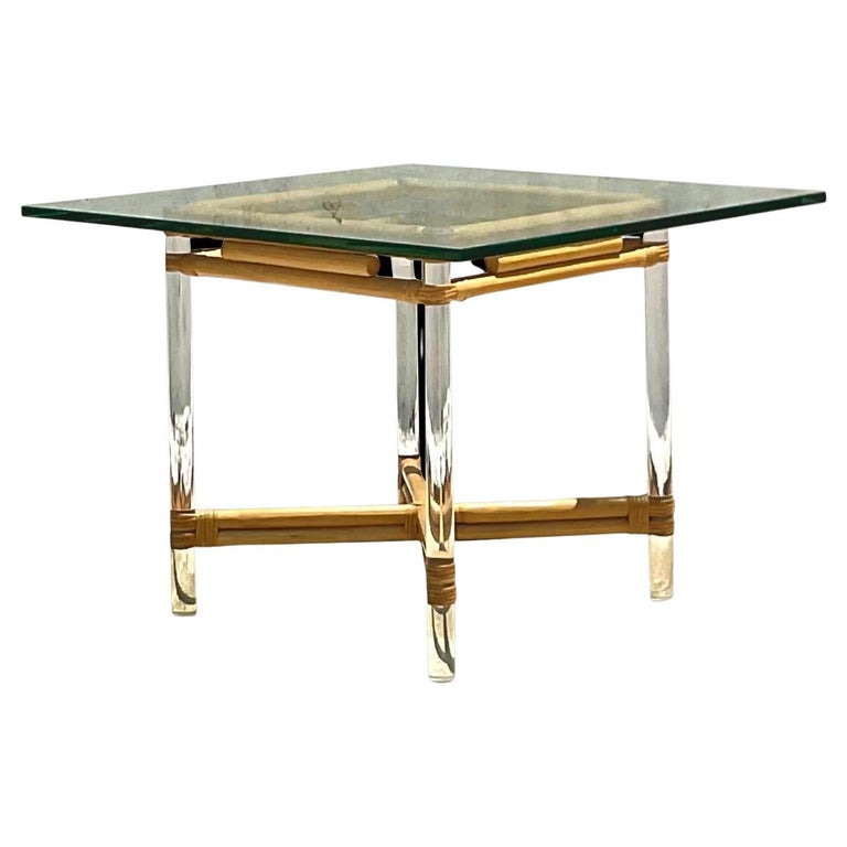 Late 20th Century Vintage Lucite and Rattan Game Table After Brown