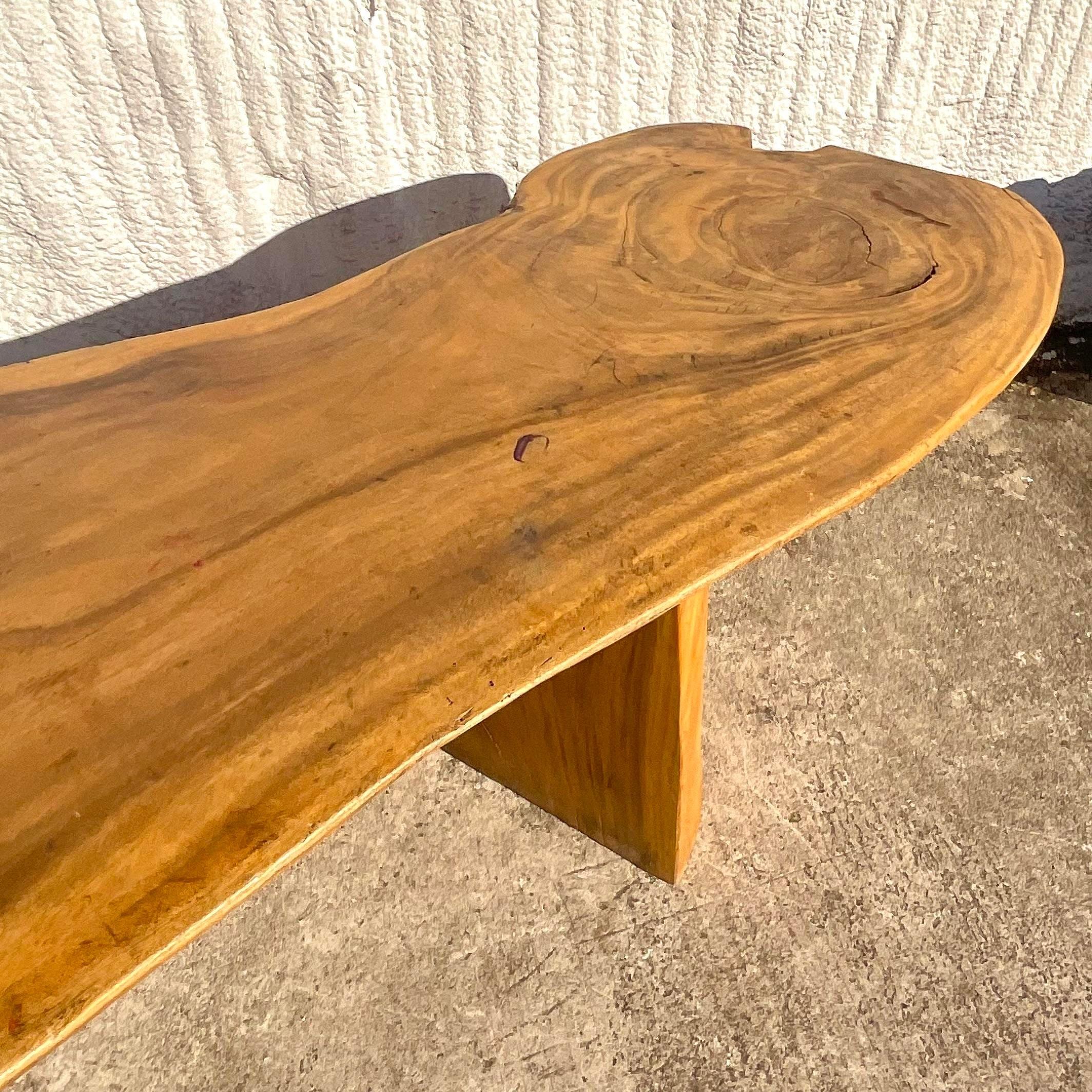 Late 20th Century Vintage Monumental Boho Sloped Wood Slab Console Table For Sale 2